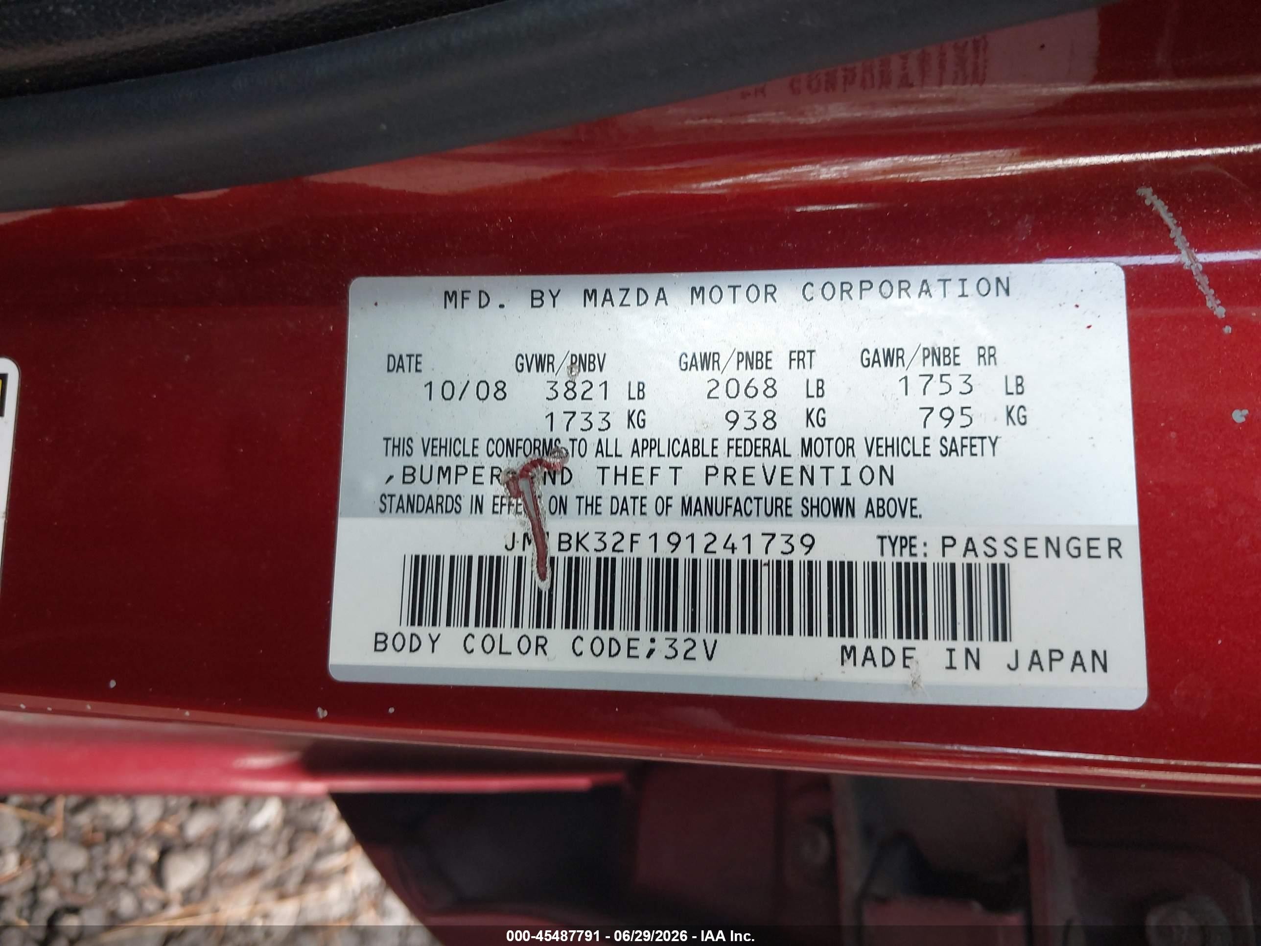 2009 Mazda Mazda3 I Maroon vin: JM1BK32F191241739