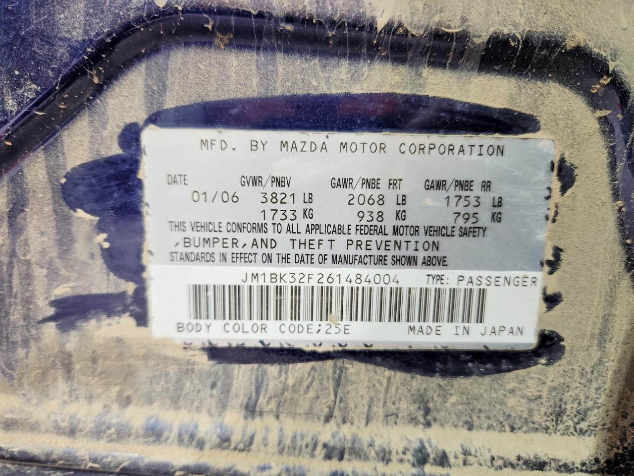 2006 Mazda 3 I Blue vin: JM1BK32F261484004