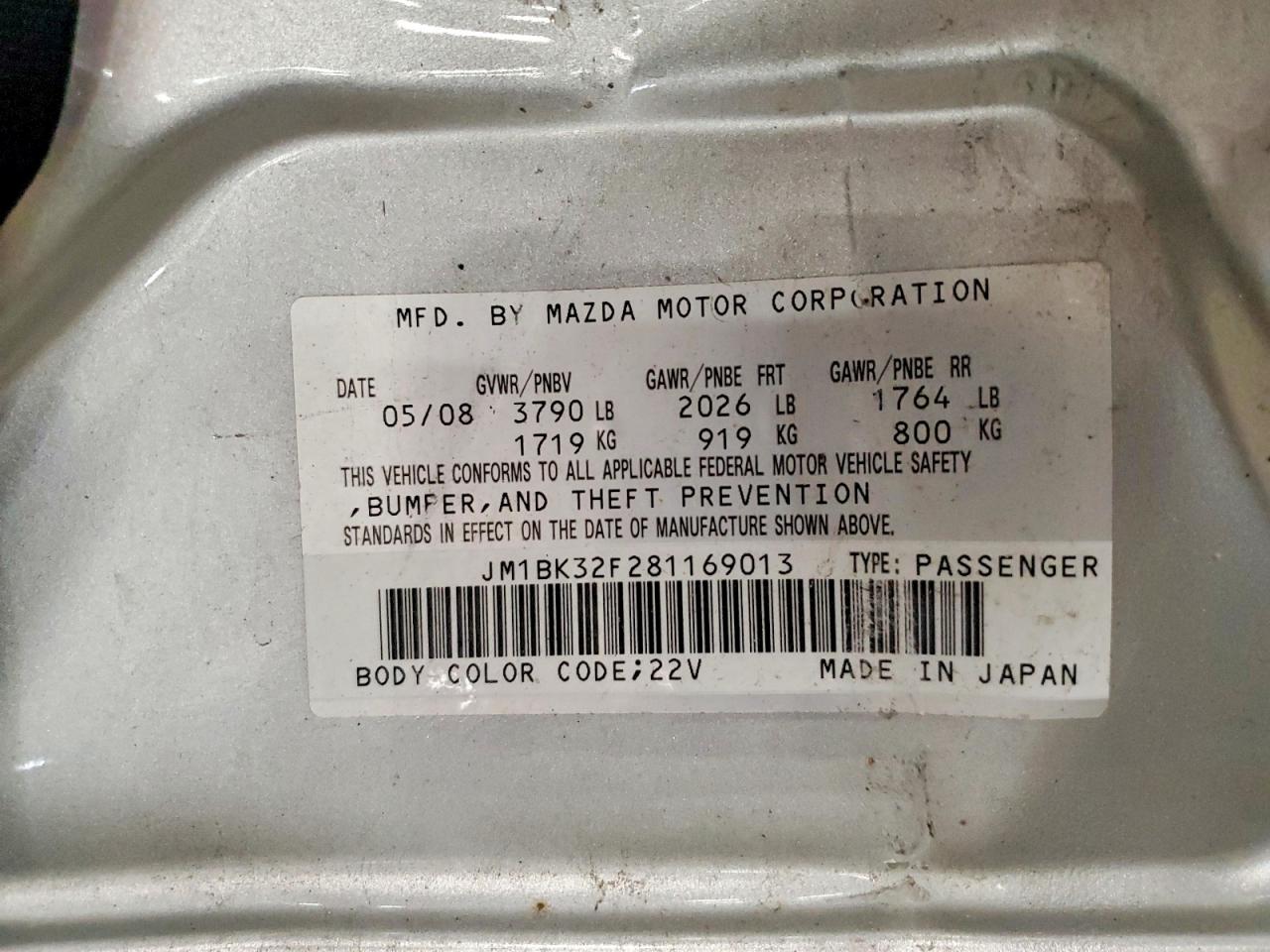 2008 Mazda 3 I Silver vin: JM1BK32F281169013