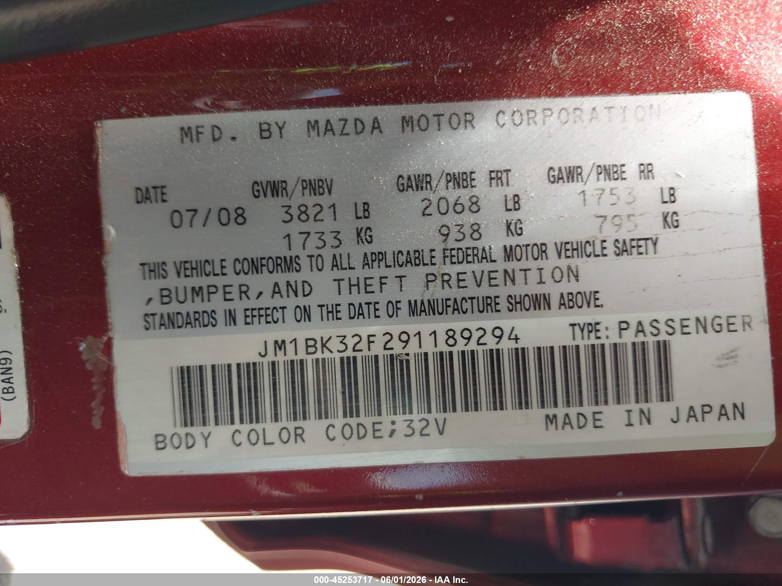 2009 Mazda Mazda3 I Red vin: JM1BK32F291189294