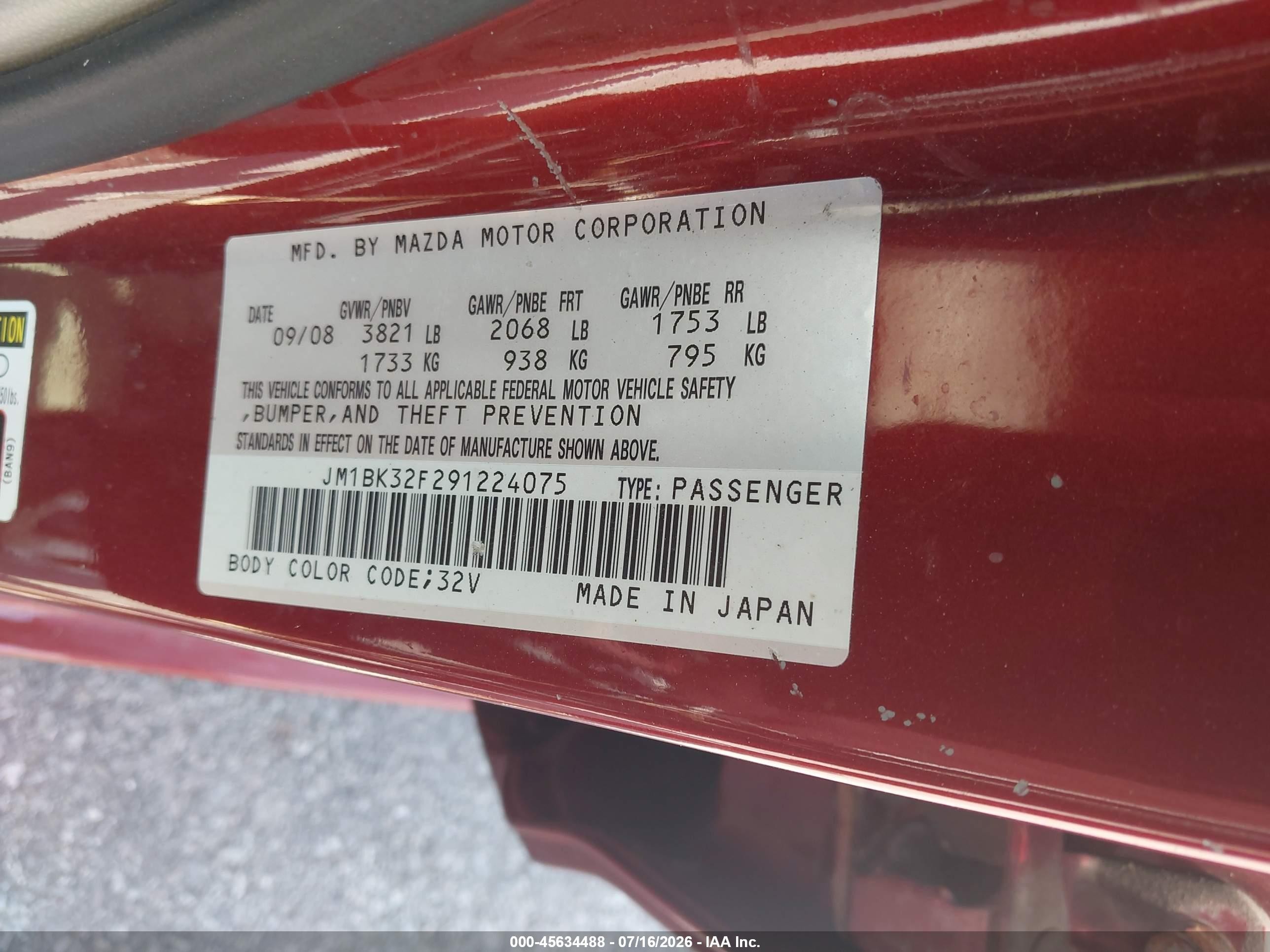 2009 Mazda Mazda3 I Maroon vin: JM1BK32F291224075
