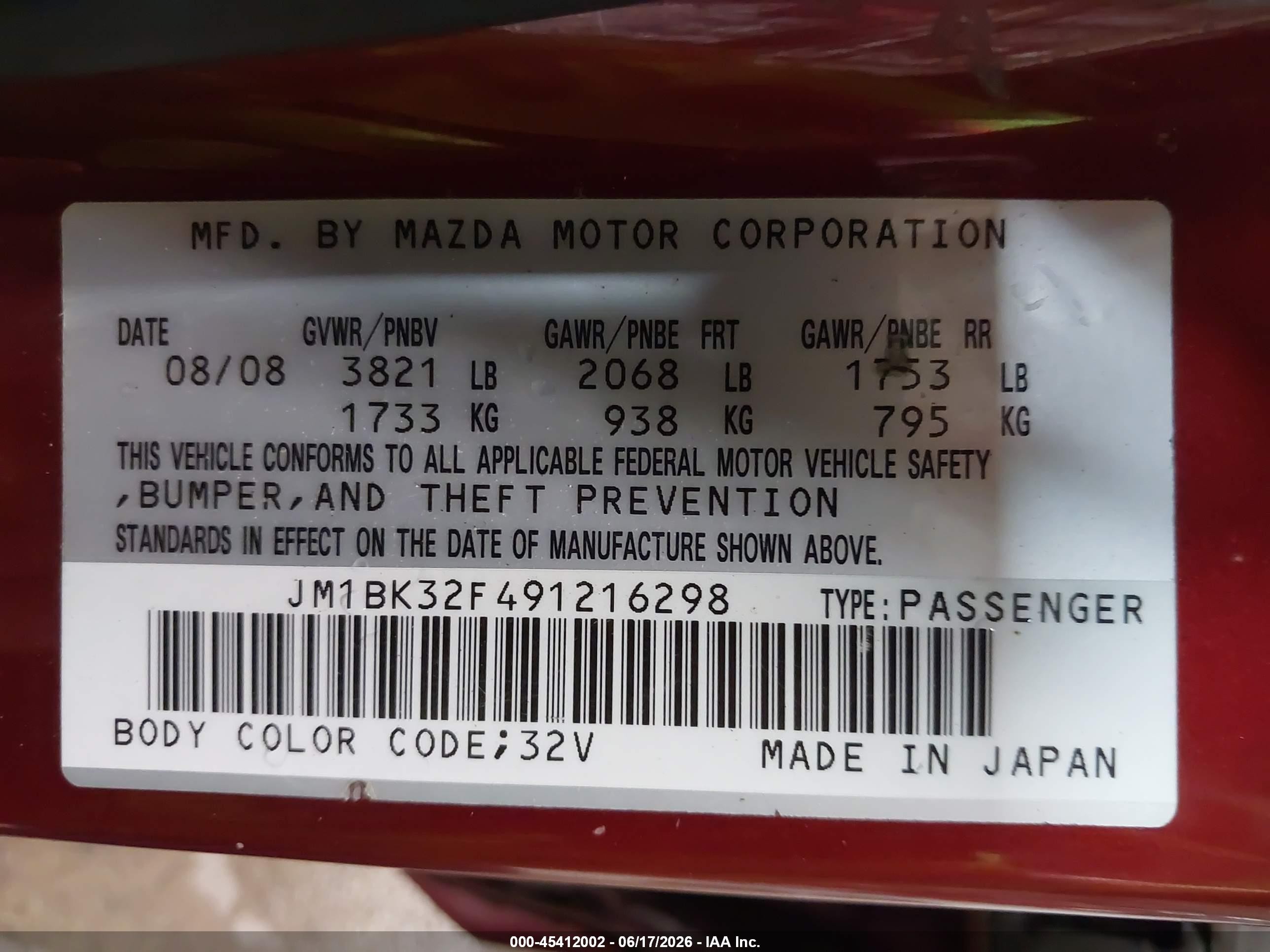 2009 Mazda Mazda3 I Red vin: JM1BK32F491216298