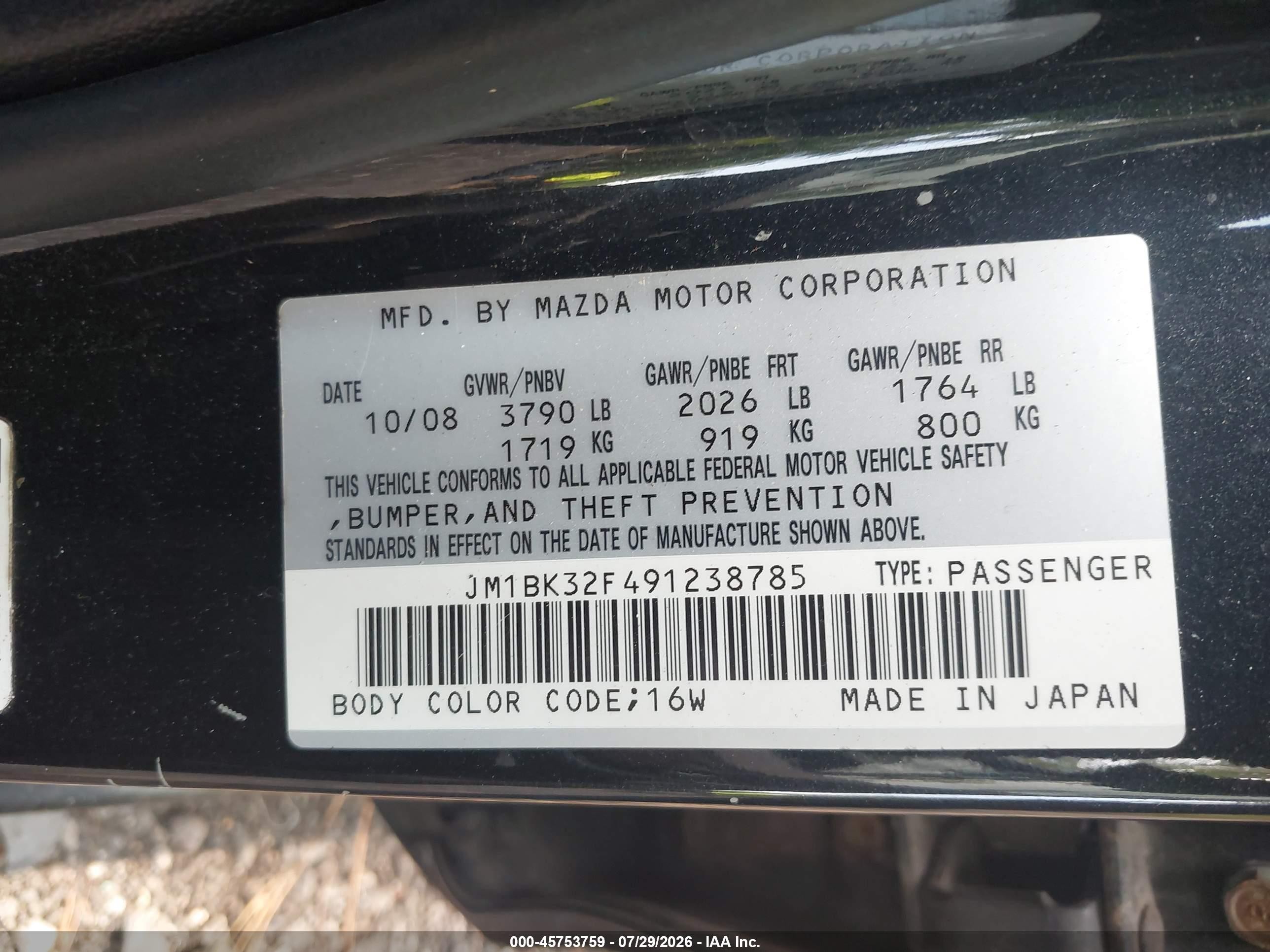 2009 Mazda Mazda3 I Sport Black vin: JM1BK32F491238785