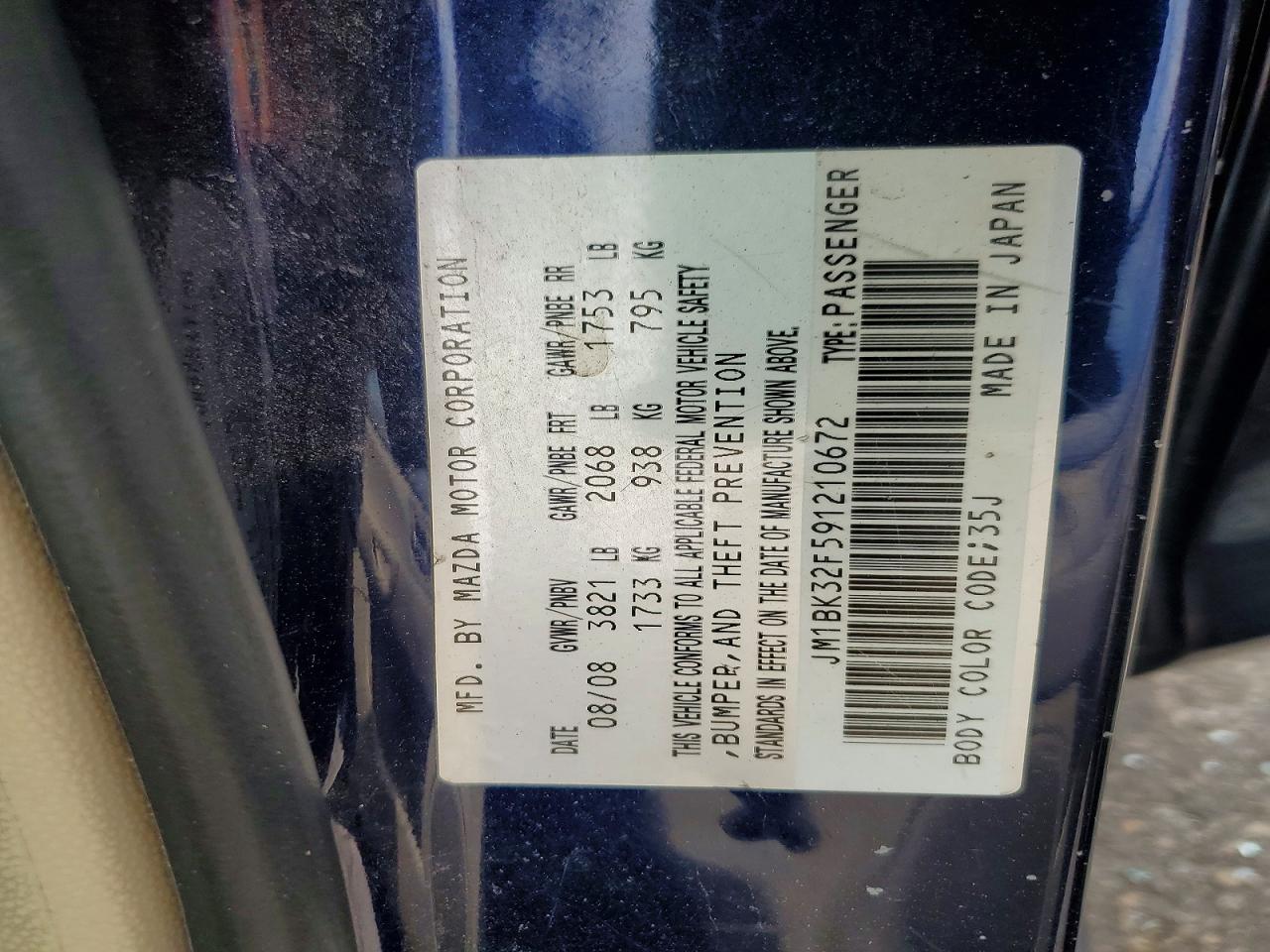 2009 Mazda 3 I Blue vin: JM1BK32F591210672