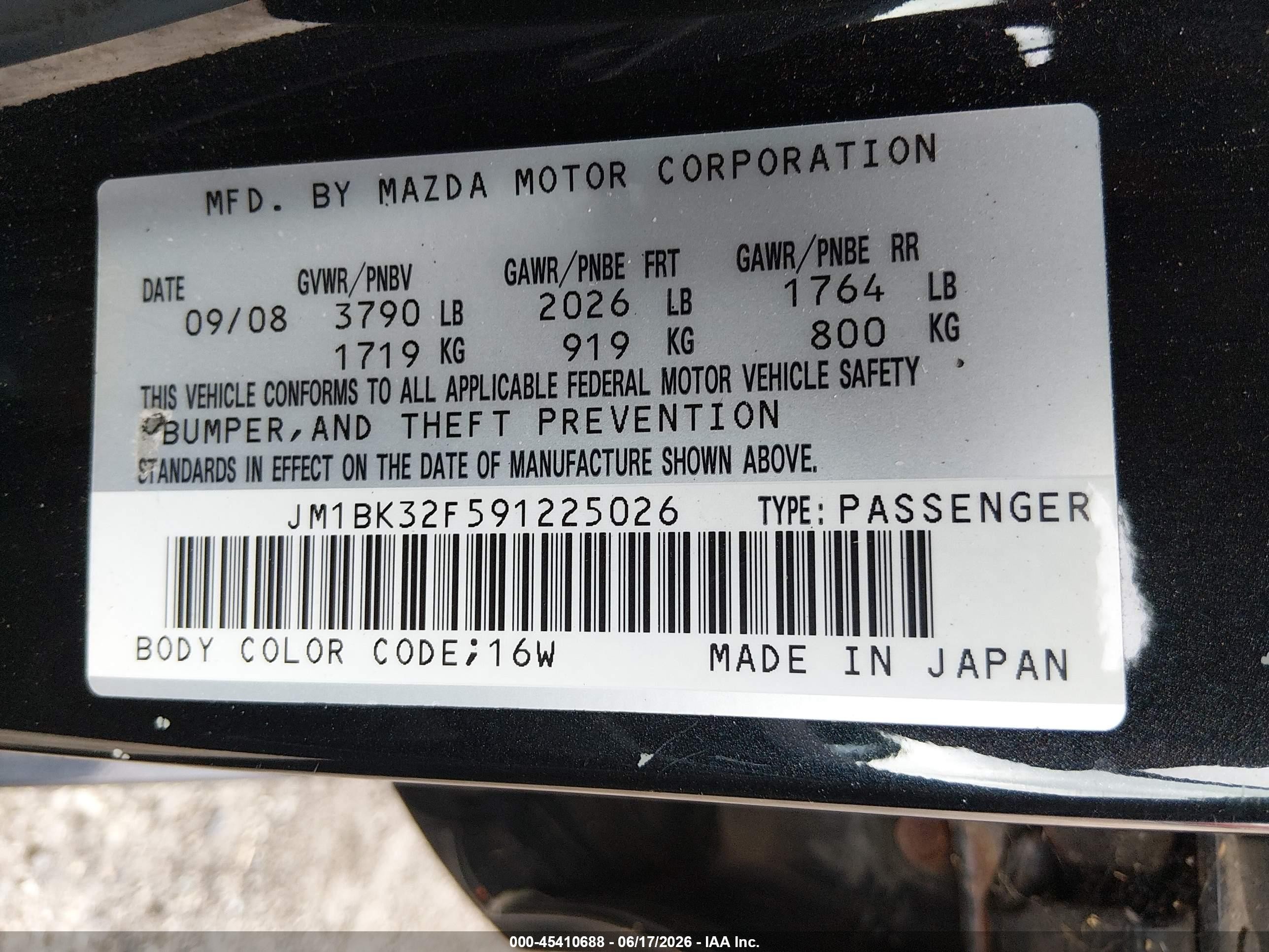 2009 Mazda Mazda3 I Black vin: JM1BK32F591225026