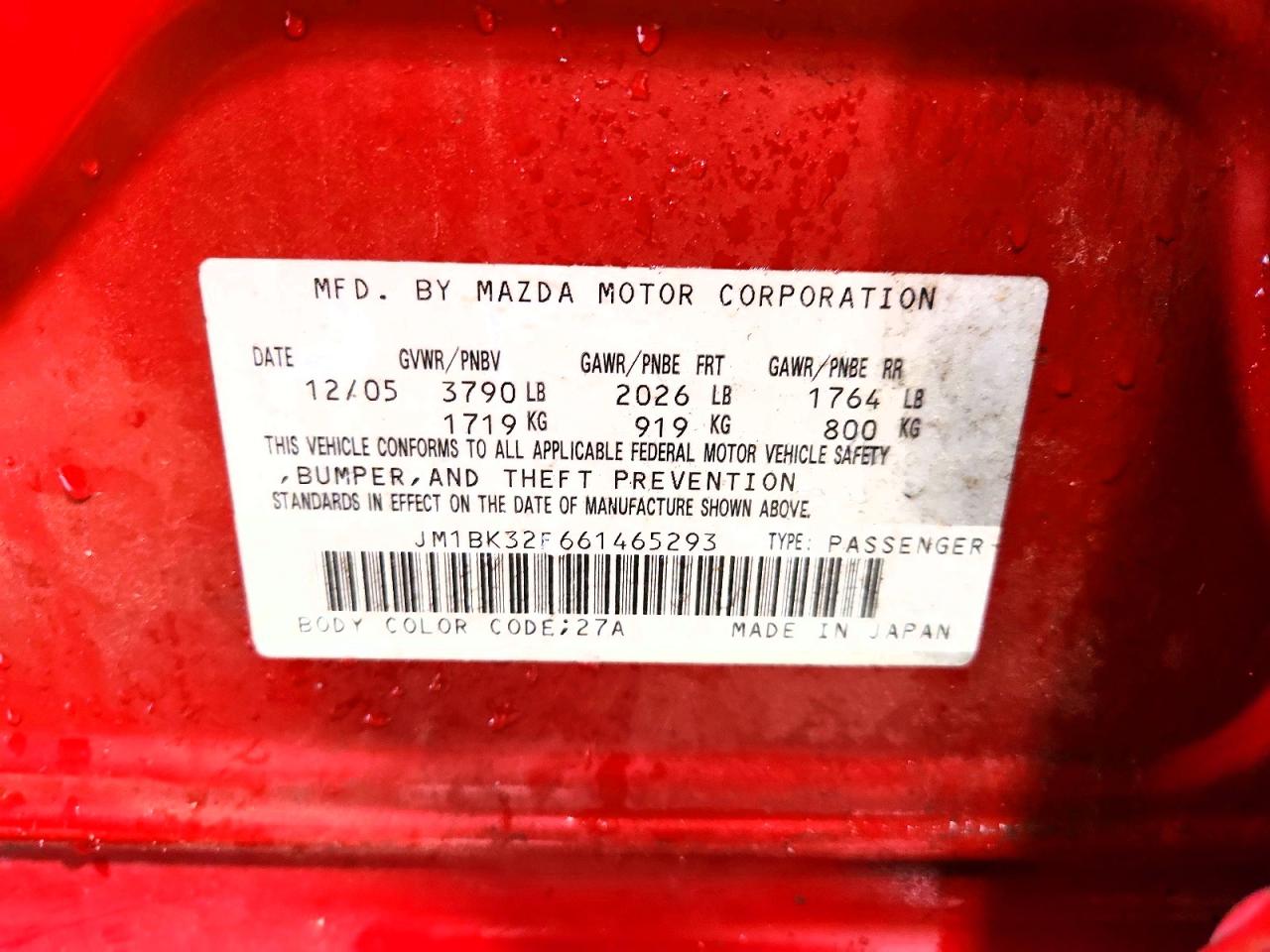2006 Mazda 3 I Красный vin: JM1BK32F661465293