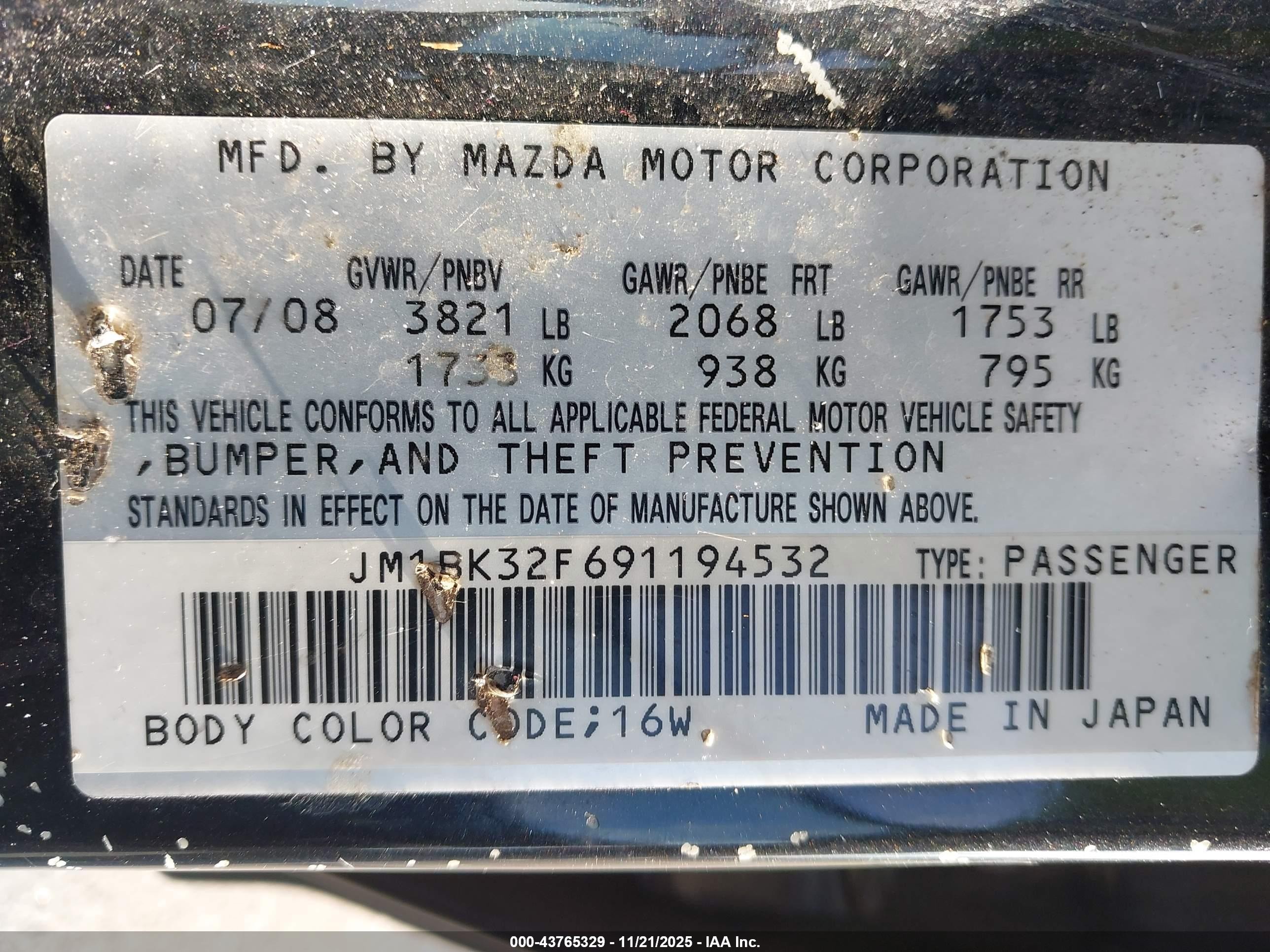 2009 Mazda Mazda3 I Black vin: JM1BK32F691194532