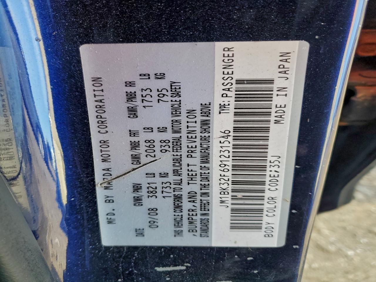 2009 Mazda 3 I Blue vin: JM1BK32F691231546