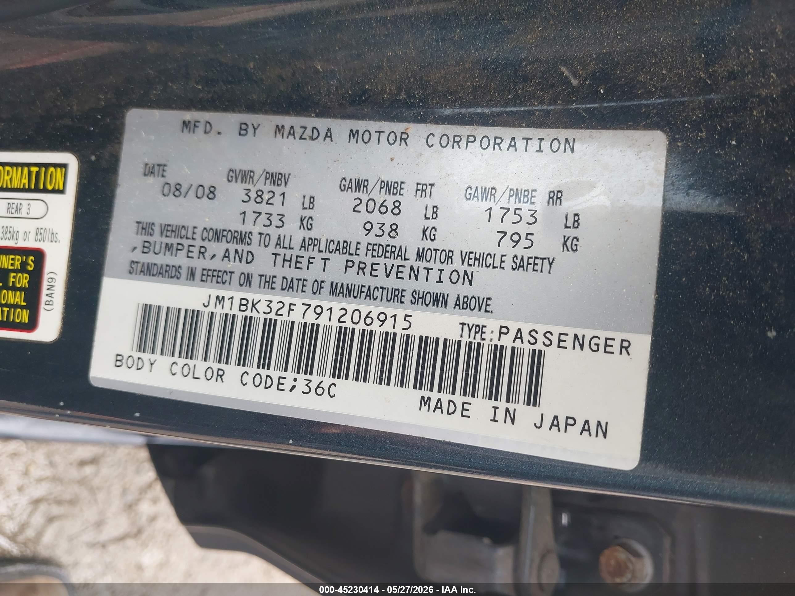 2009 Mazda Mazda3 I Gray vin: JM1BK32F791206915