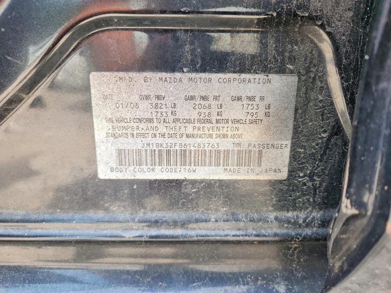 2006 Mazda 3 I Charcoal vin: JM1BK32F861483763