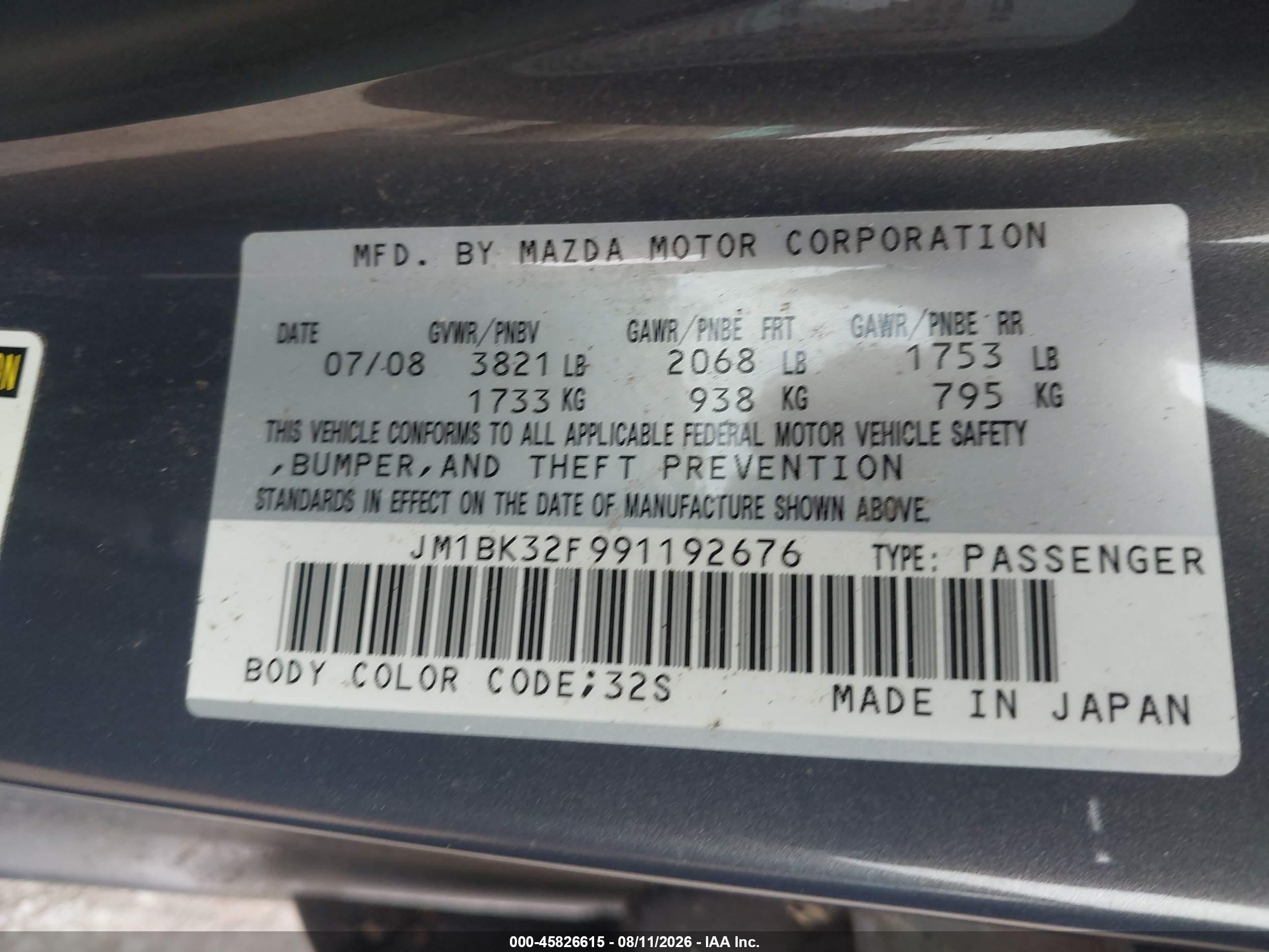 2009 Mazda Mazda3 I Gray vin: JM1BK32F991192676