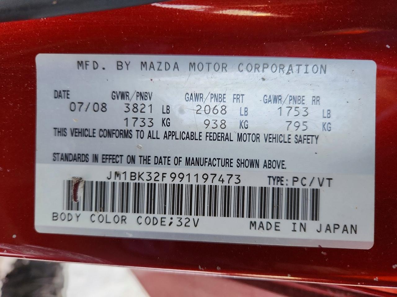 2009 Mazda 3 I Red vin: JM1BK32F991197473