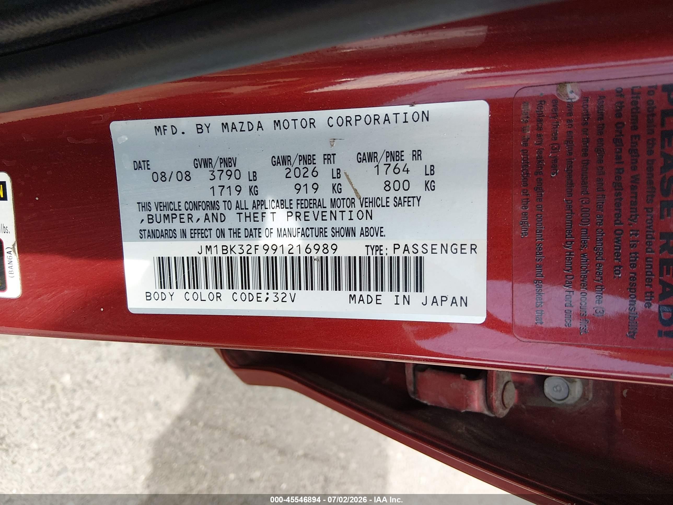 2009 Mazda Mazda3 I Sport Burgundy vin: JM1BK32F991216989