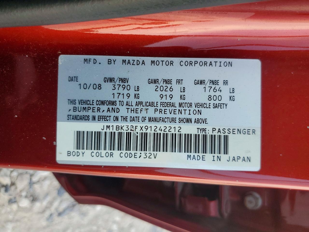 2009 Mazda 3 I Red vin: JM1BK32FX91242212