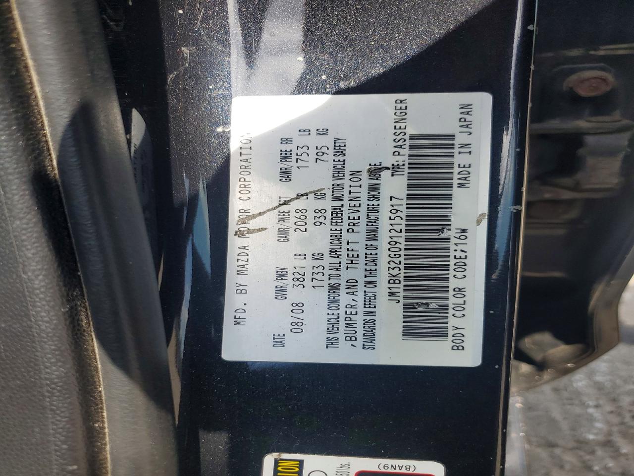 2009 Mazda 3 I Black vin: JM1BK32G091215917