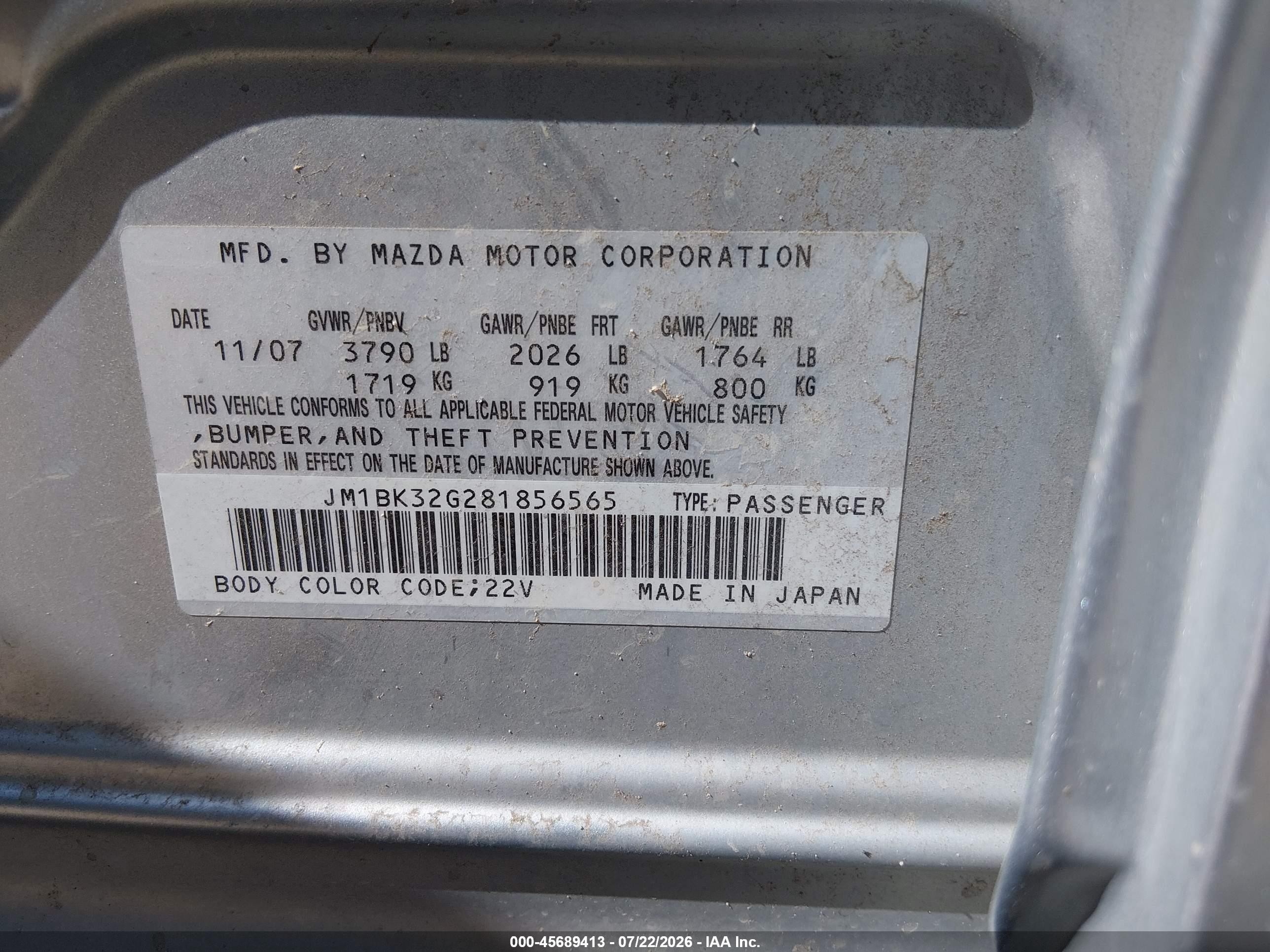2008 Mazda Mazda3 I Silver vin: JM1BK32G281856565