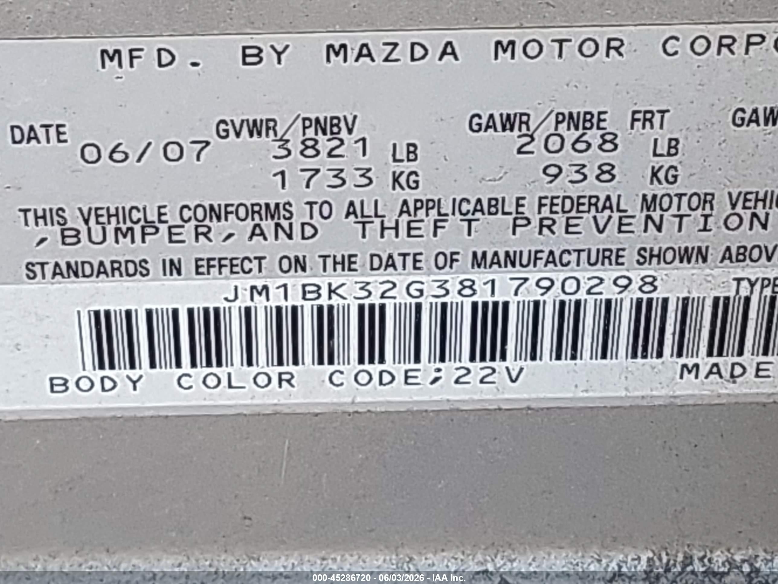 2008 Mazda Mazda3 I Gray vin: JM1BK32G381790298