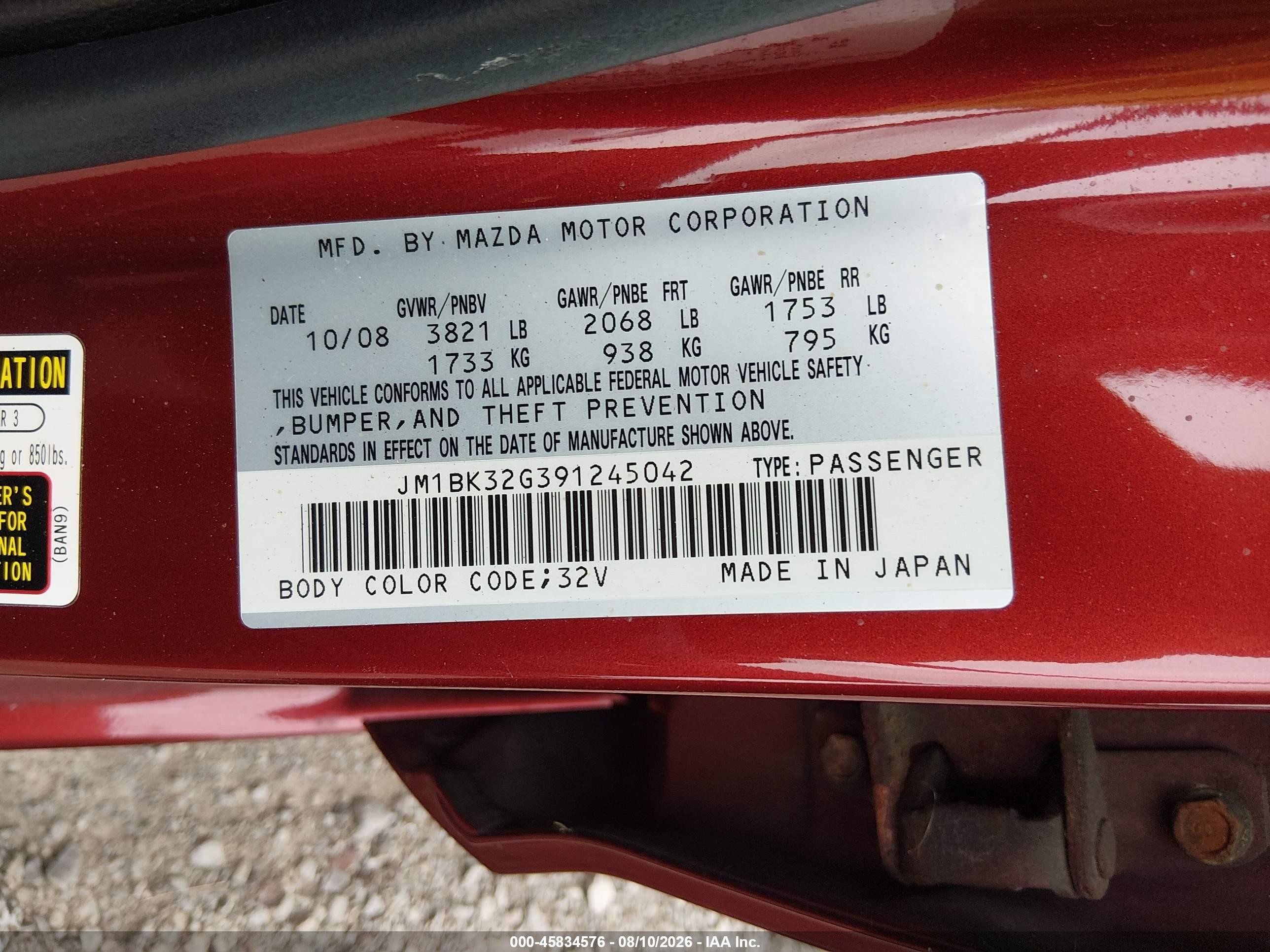 2009 Mazda Mazda3 I Red vin: JM1BK32G391245042