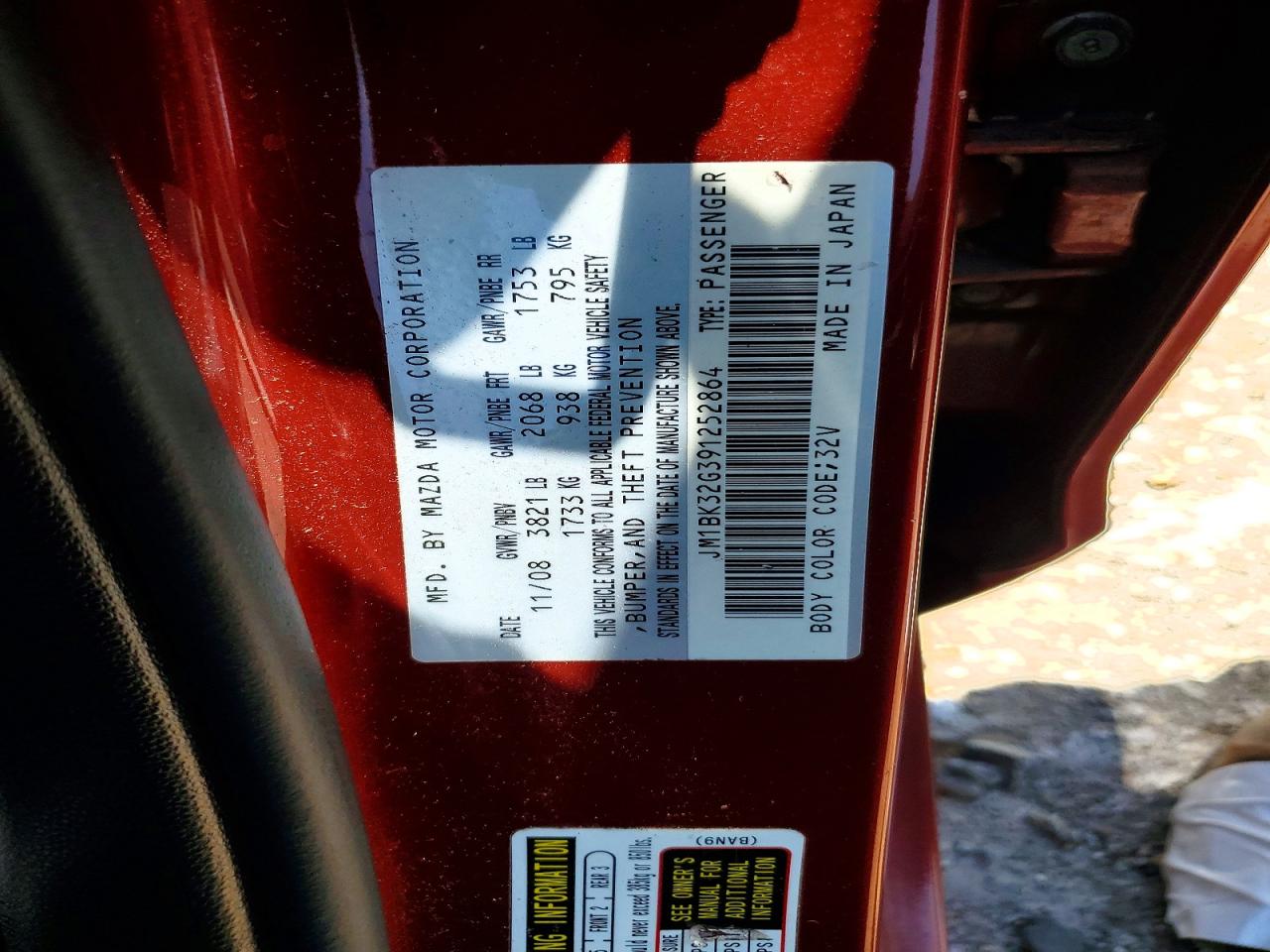 2009 Mazda 3 I Burgundy vin: JM1BK32G391252864