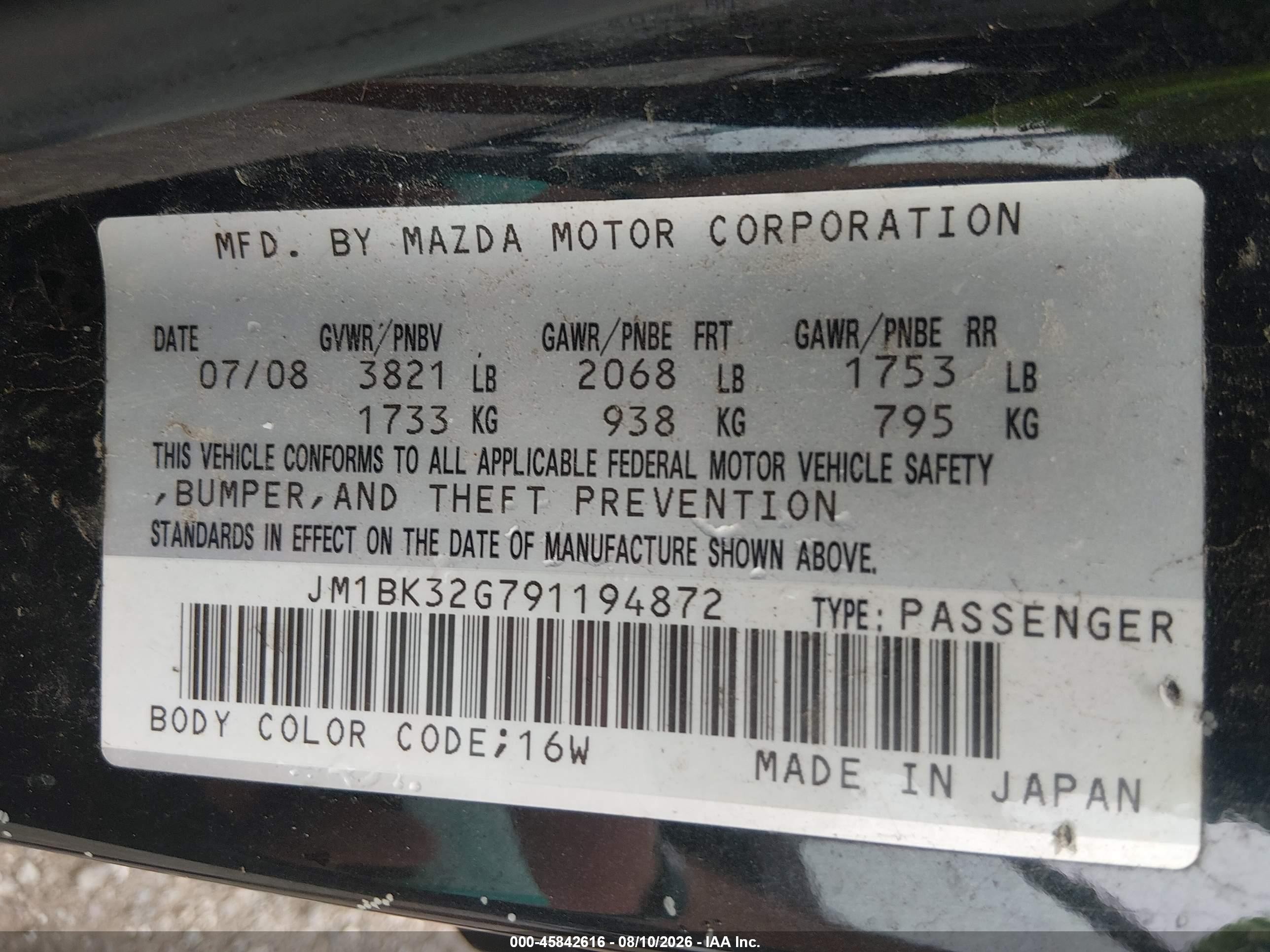 2009 Mazda Mazda3 I Black vin: JM1BK32G791194872