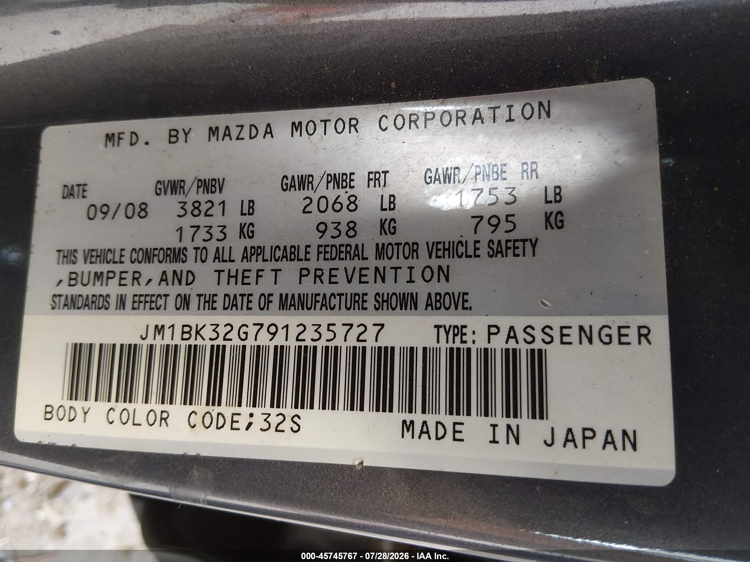 2009 Mazda Mazda3 I Silver vin: JM1BK32G791235727