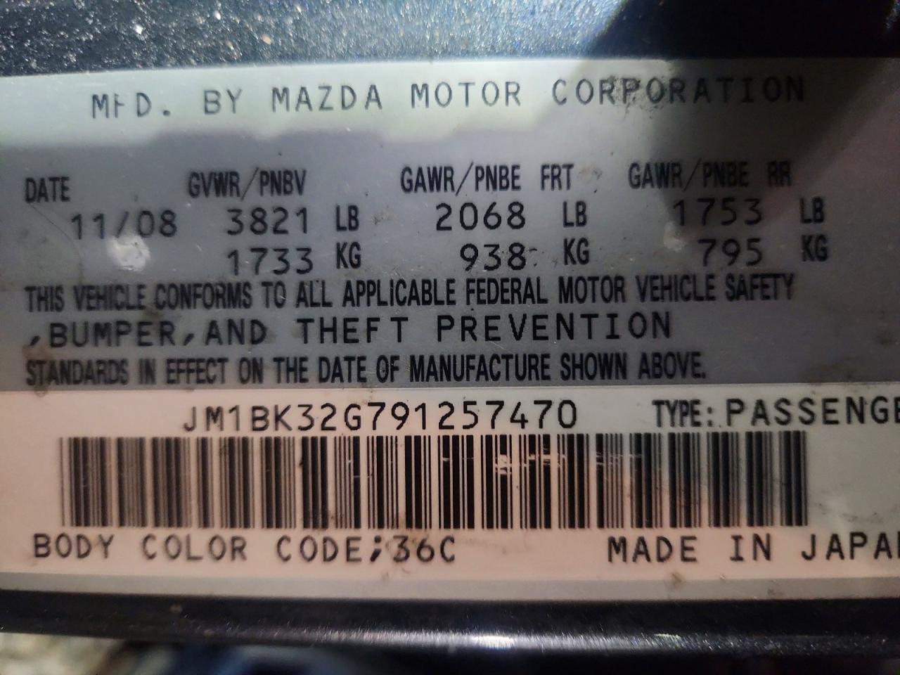 2009 Mazda 3 I Blue vin: JM1BK32G791257470