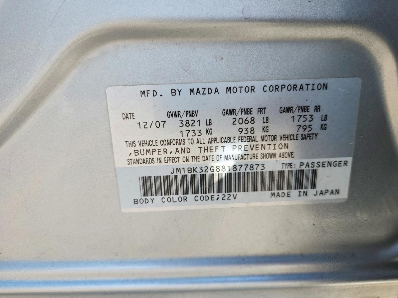 2008 Mazda 3 I Silver vin: JM1BK32G881877873