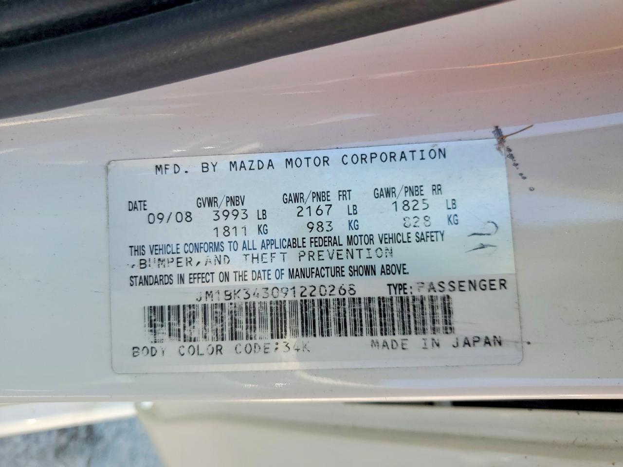 2009 Mazda 3 S White vin: JM1BK343091220268