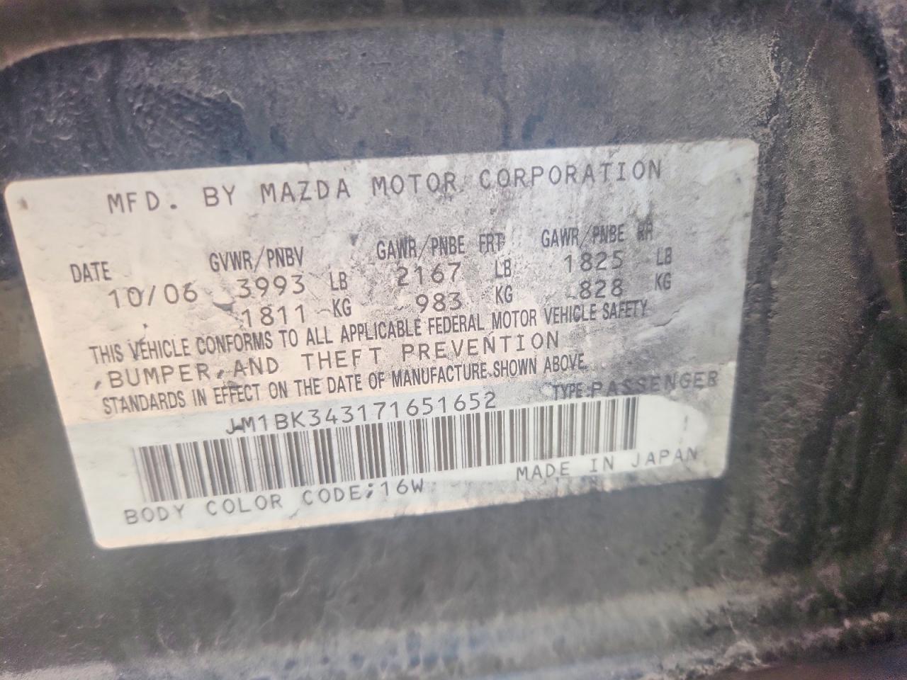 2007 Mazda 3 Hatchback Черный vin: JM1BK343171651652