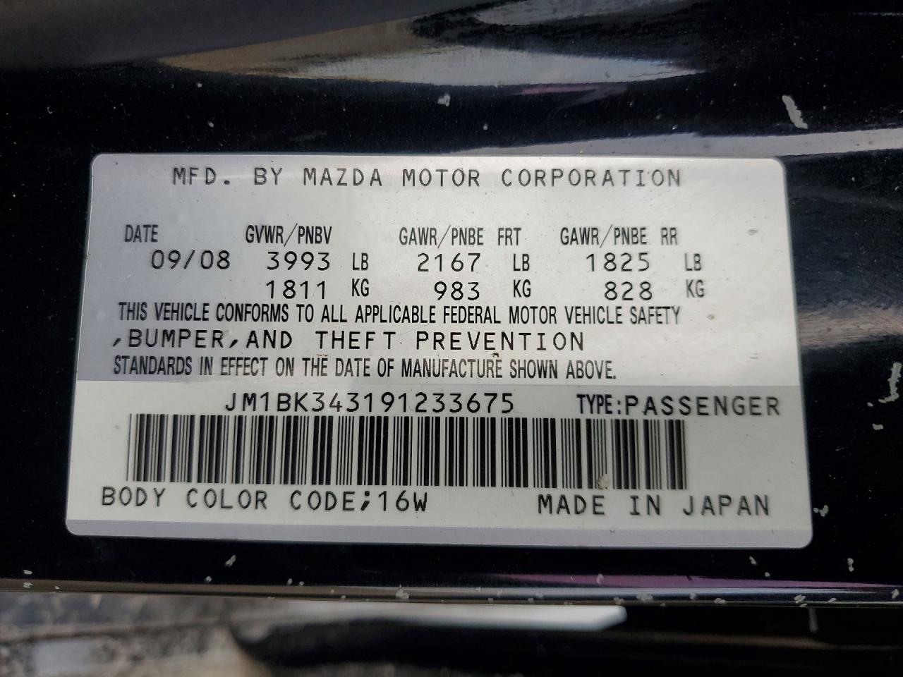 2009 Mazda 3 S Black vin: JM1BK343191233675