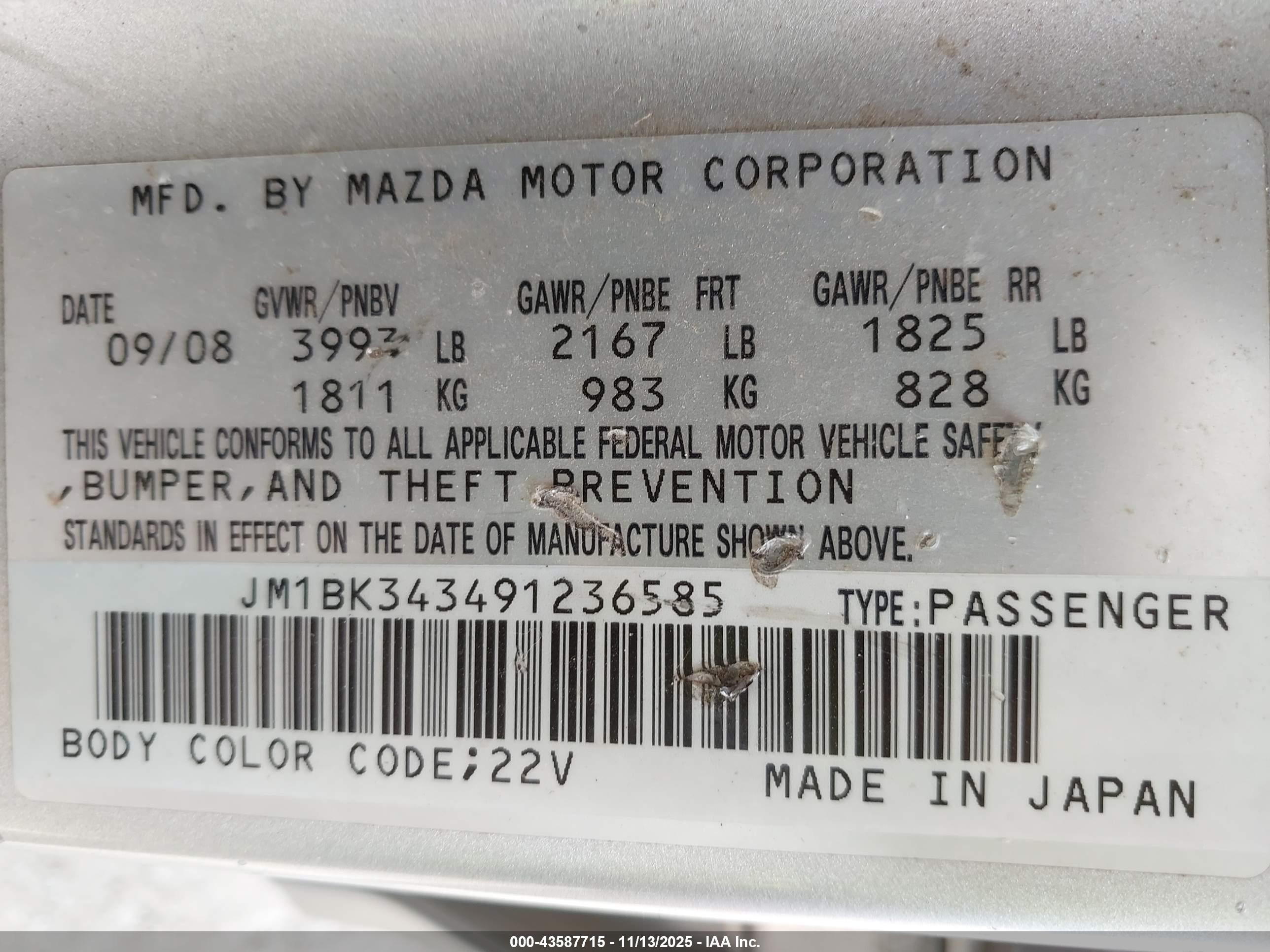 2009 Mazda Mazda3 S Touring Gray vin: JM1BK343491236585