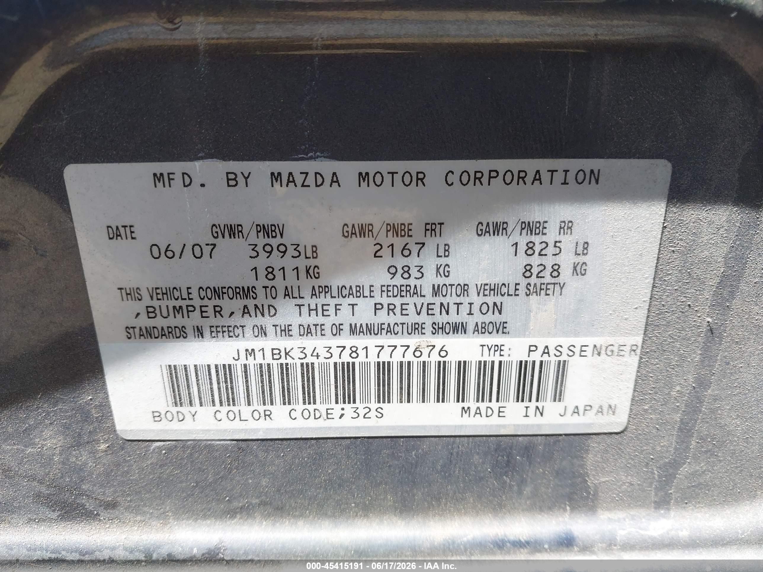 2008 Mazda Mazda3 S Touring Gray vin: JM1BK343781777676