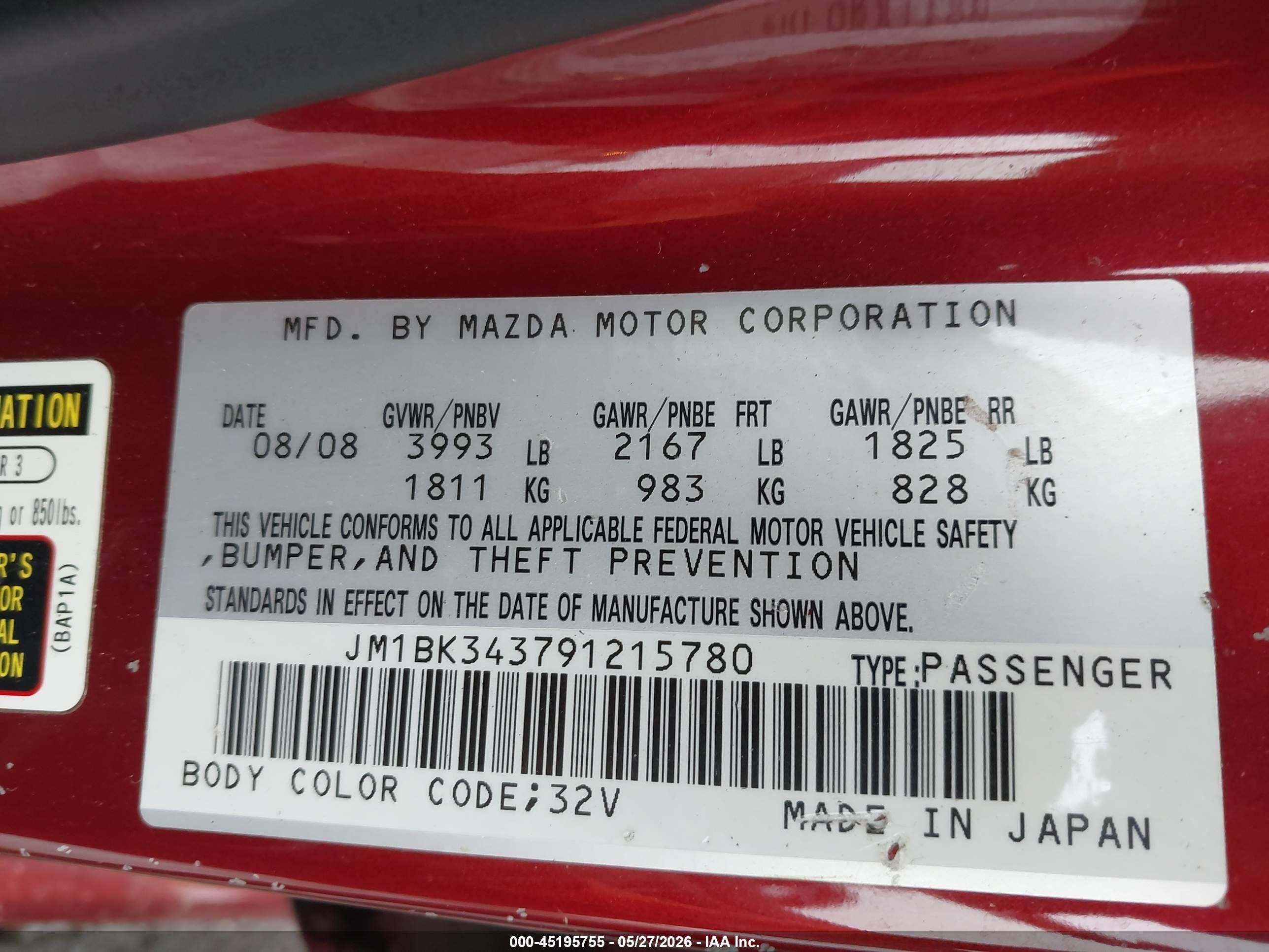 2009 Mazda Mazda3 S Sport Red vin: JM1BK343791215780