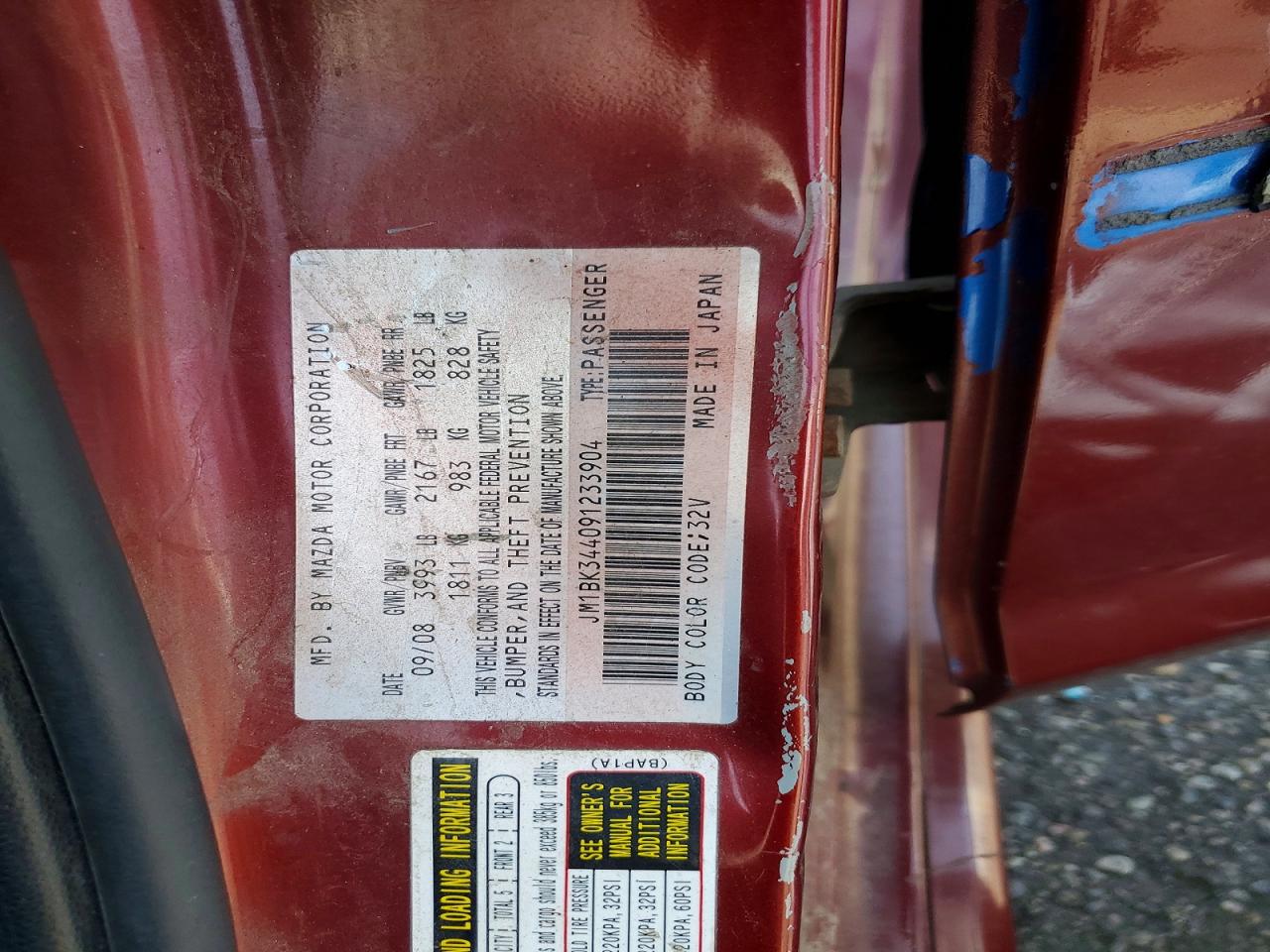 2009 Mazda 3 S Burgundy vin: JM1BK344091233904