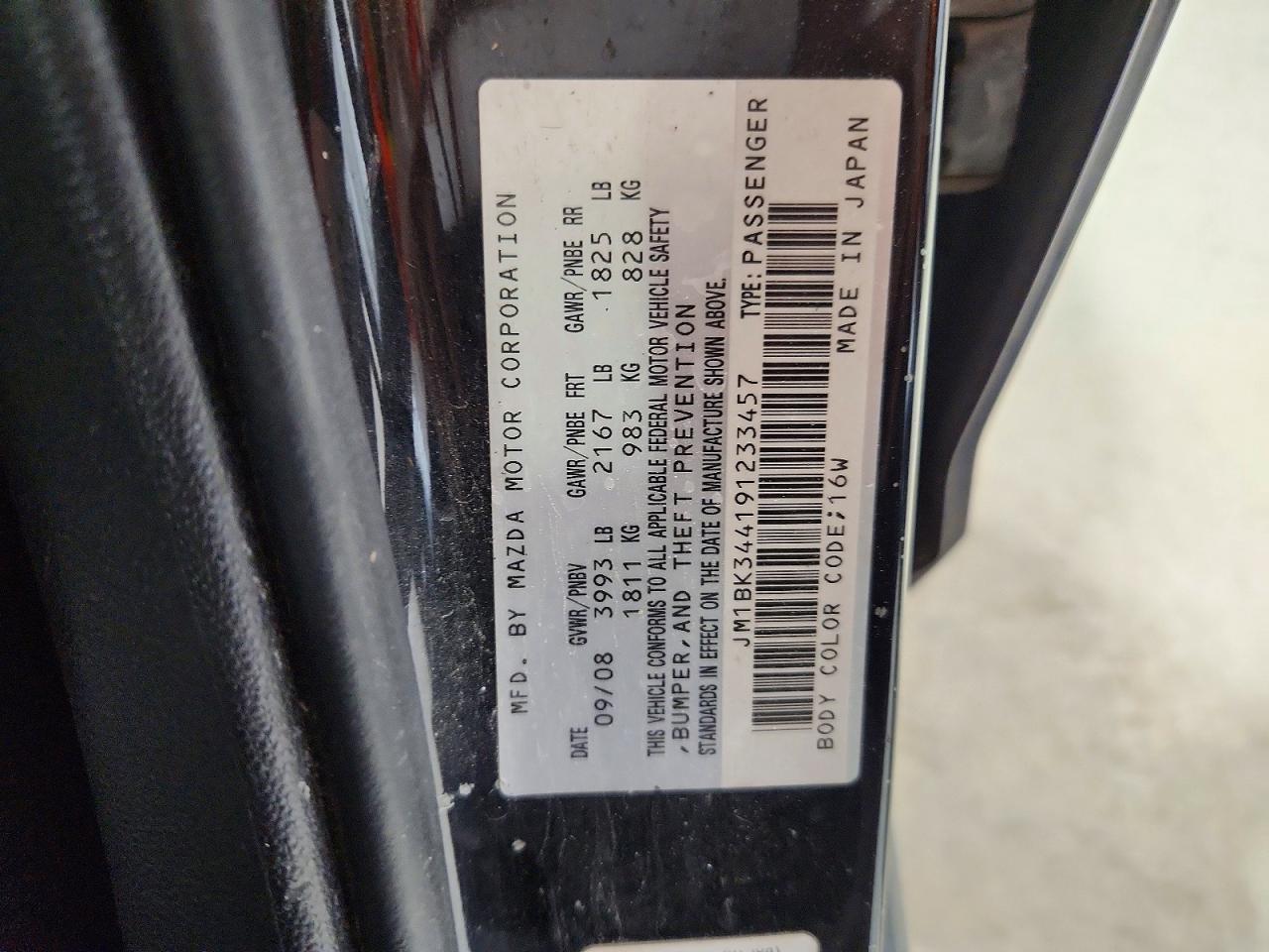 2009 Mazda 3 S Black vin: JM1BK344191233457