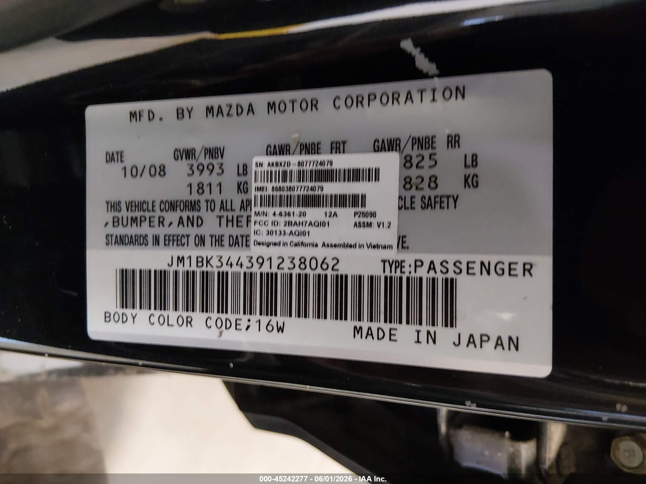 2009 Mazda Mazda3 S Grand Touring Черный vin: JM1BK344391238062
