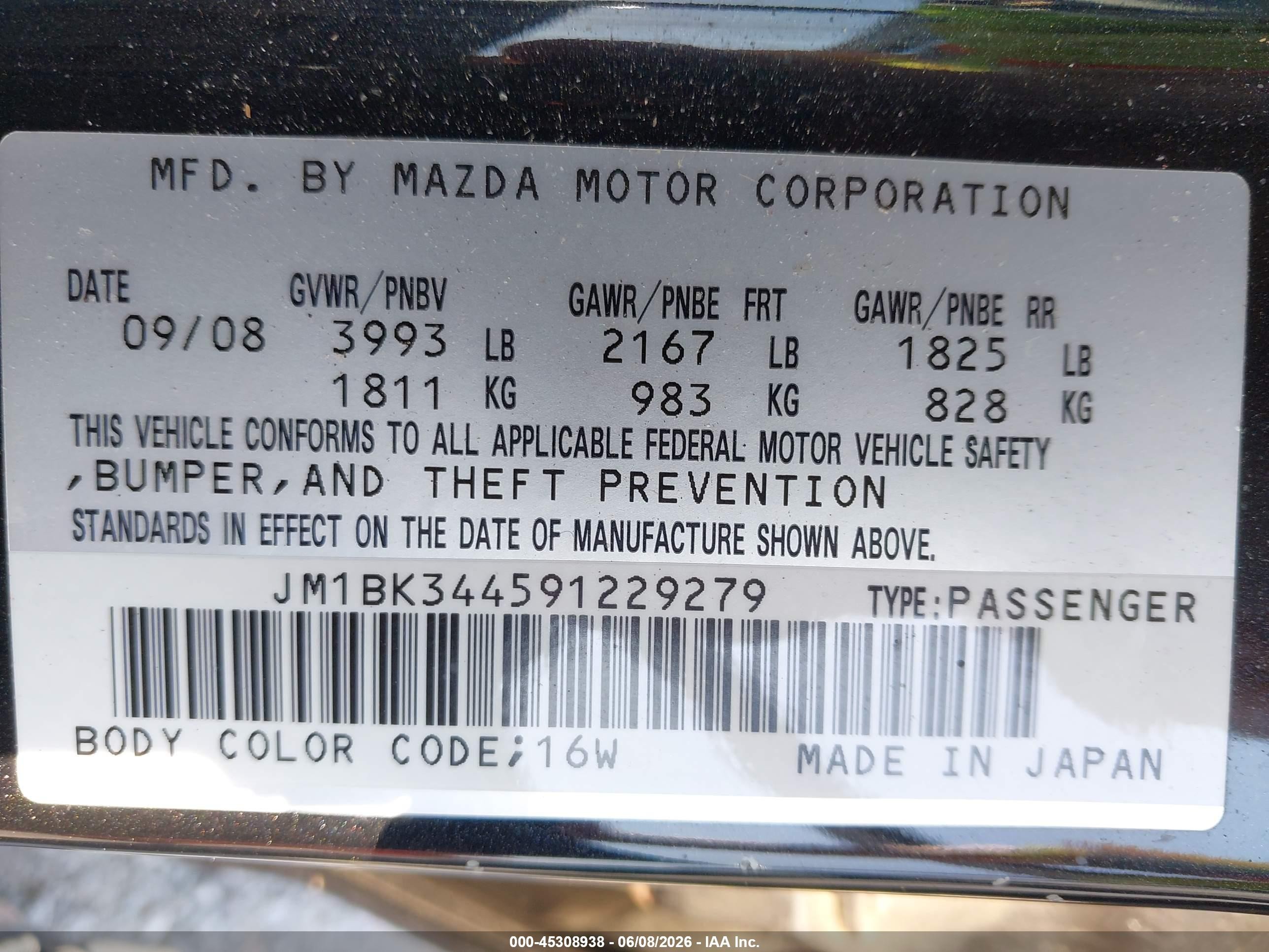 2009 Mazda Mazda3 S Touring Black vin: JM1BK344591229279