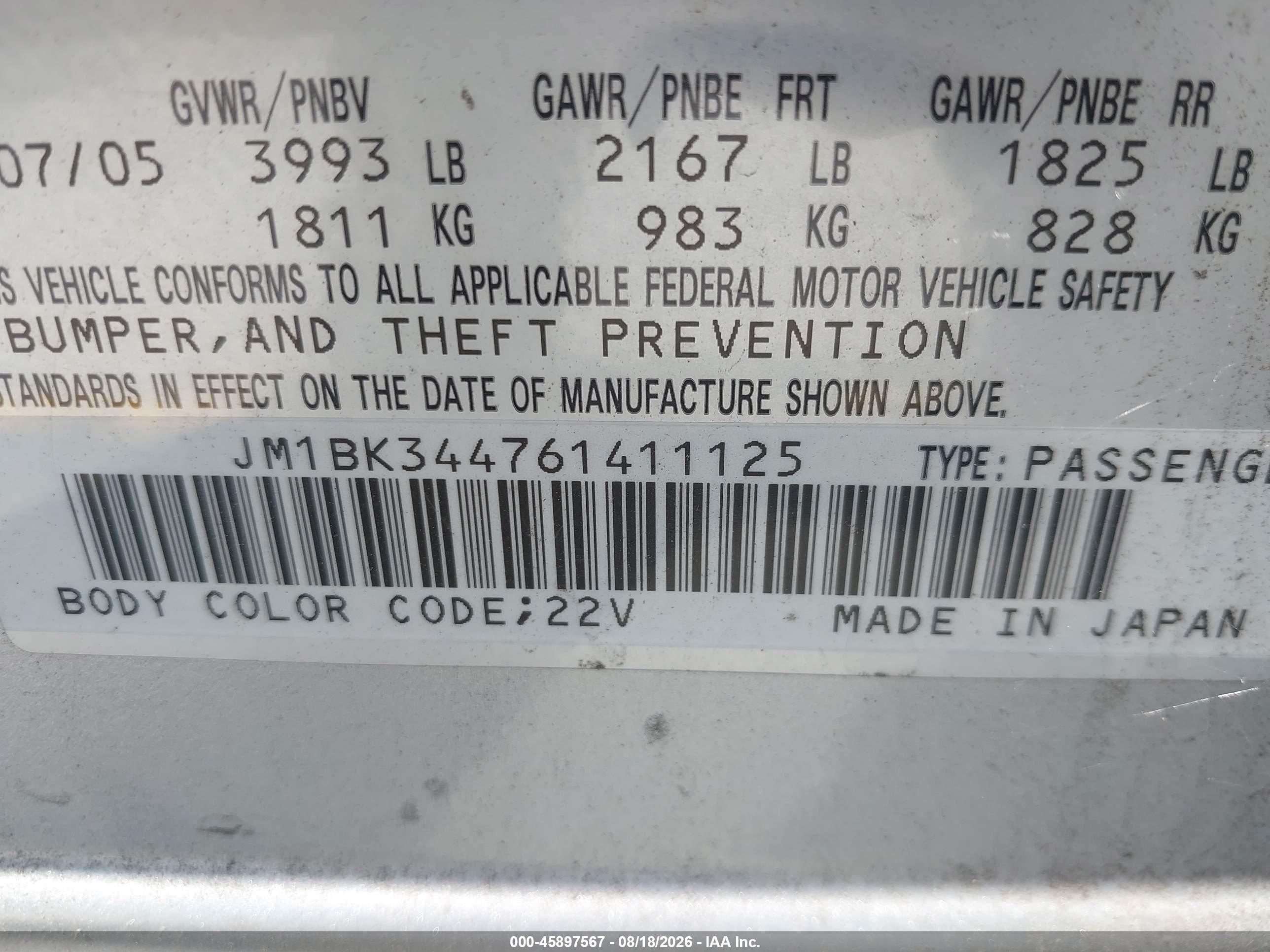 2006 Mazda Mazda3 S Grand Touring Silver vin: JM1BK344761411125