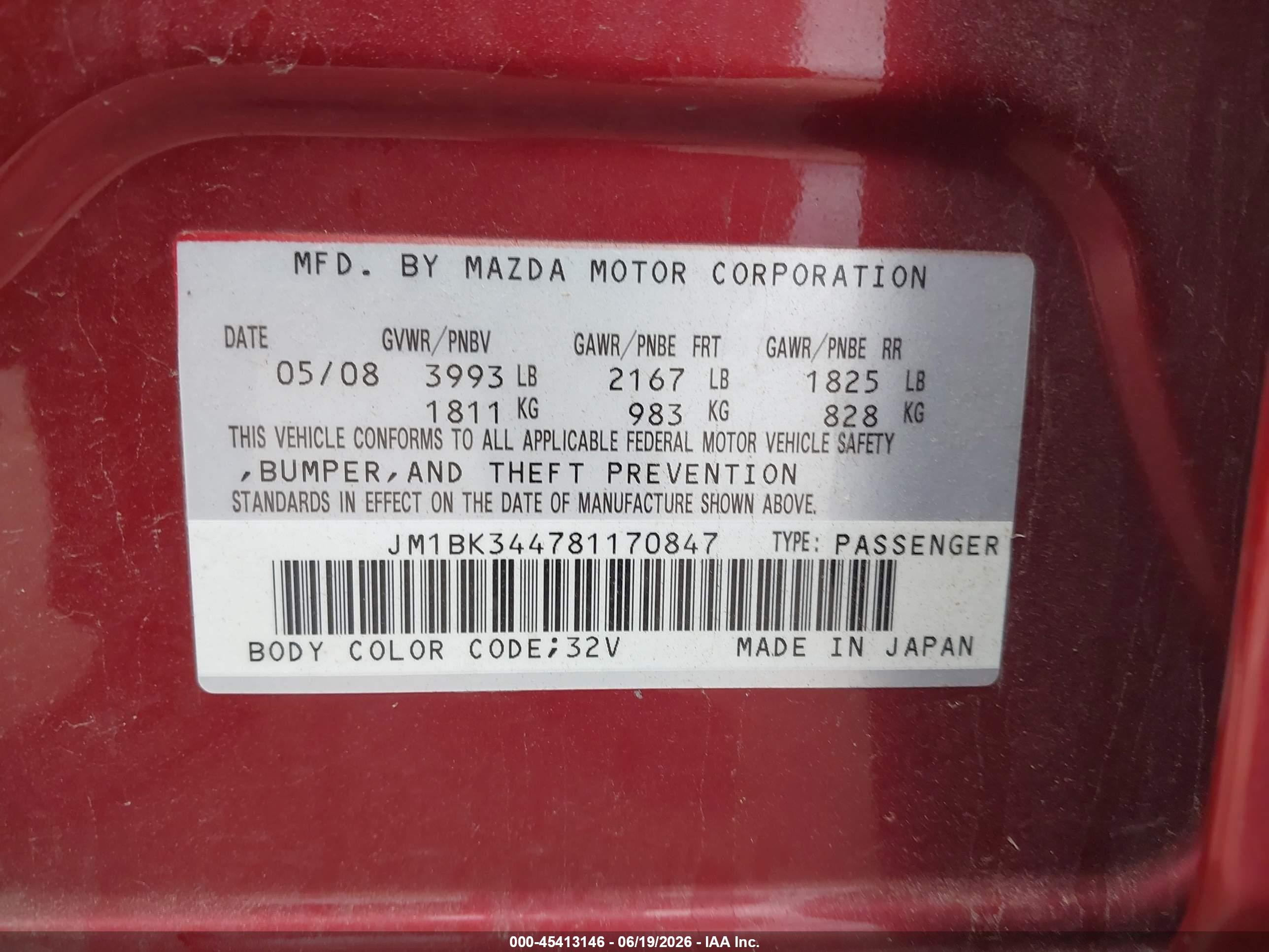 2008 Mazda Mazda3 S Sport Red vin: JM1BK344781170847