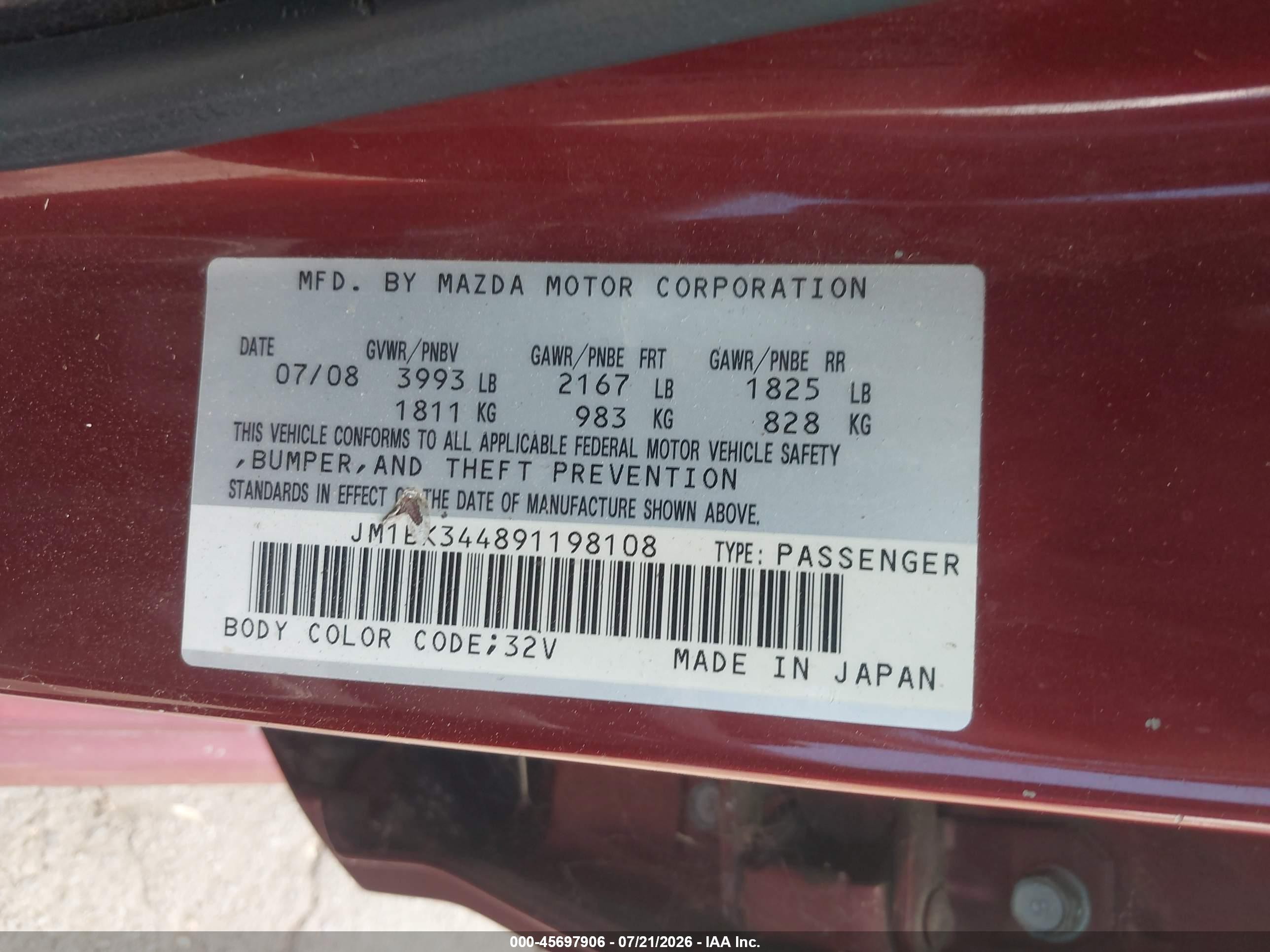2009 Mazda Mazda3 S Touring Red vin: JM1BK344891198108