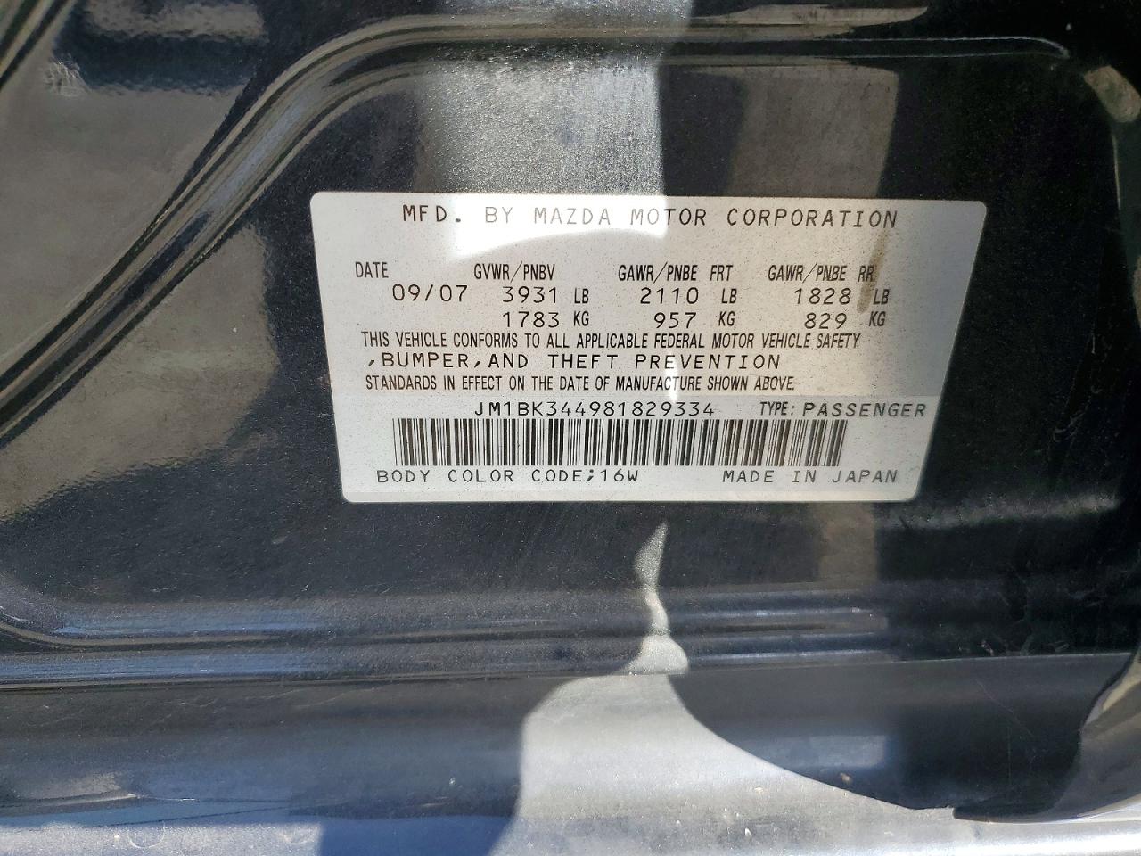 2008 Mazda 3 Hatchback Black vin: JM1BK344981829334