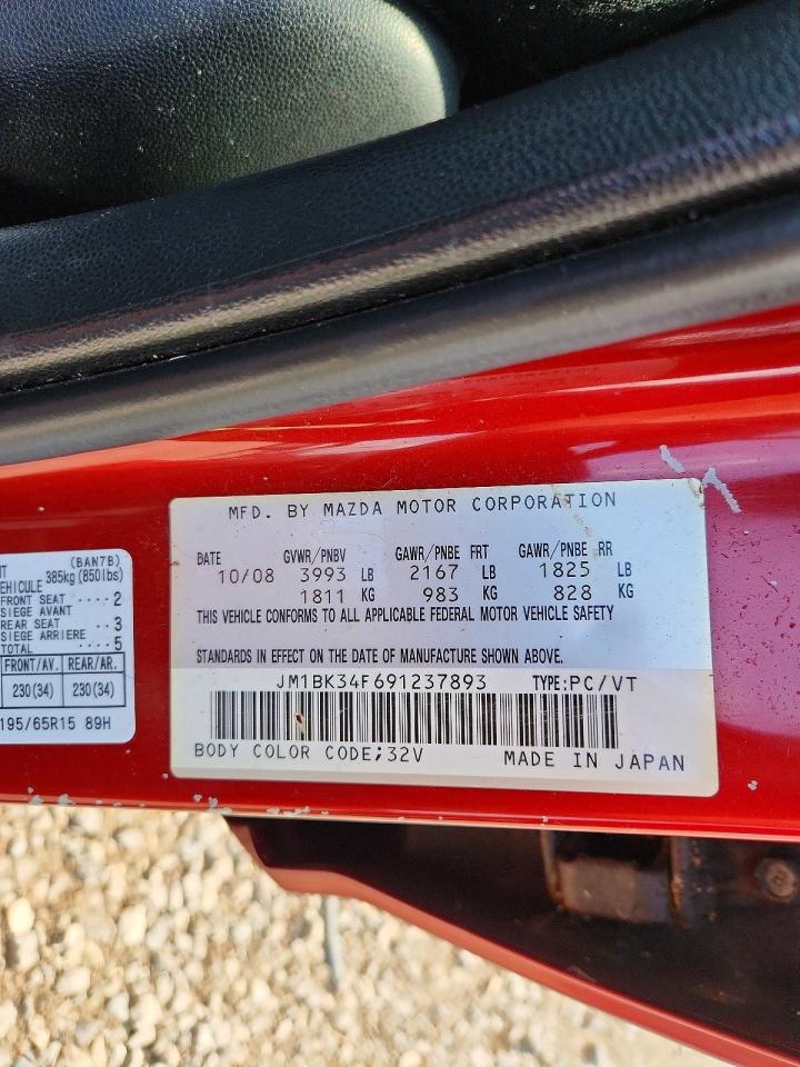 2009 Mazda 3 I Red vin: JM1BK34F691237893