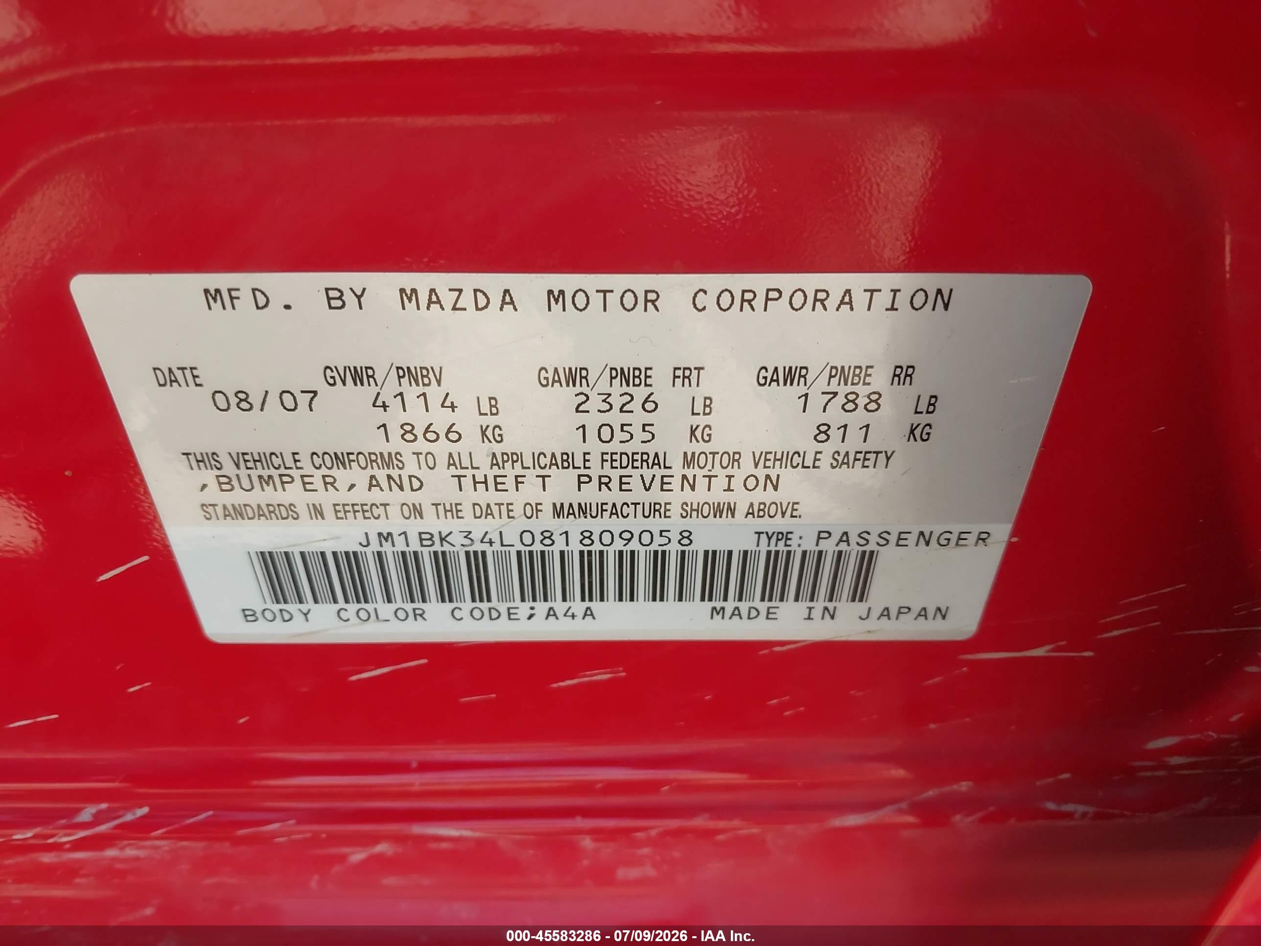 2008 Mazda Mazdaspeed3 Grand Touring Red vin: JM1BK34L081809058
