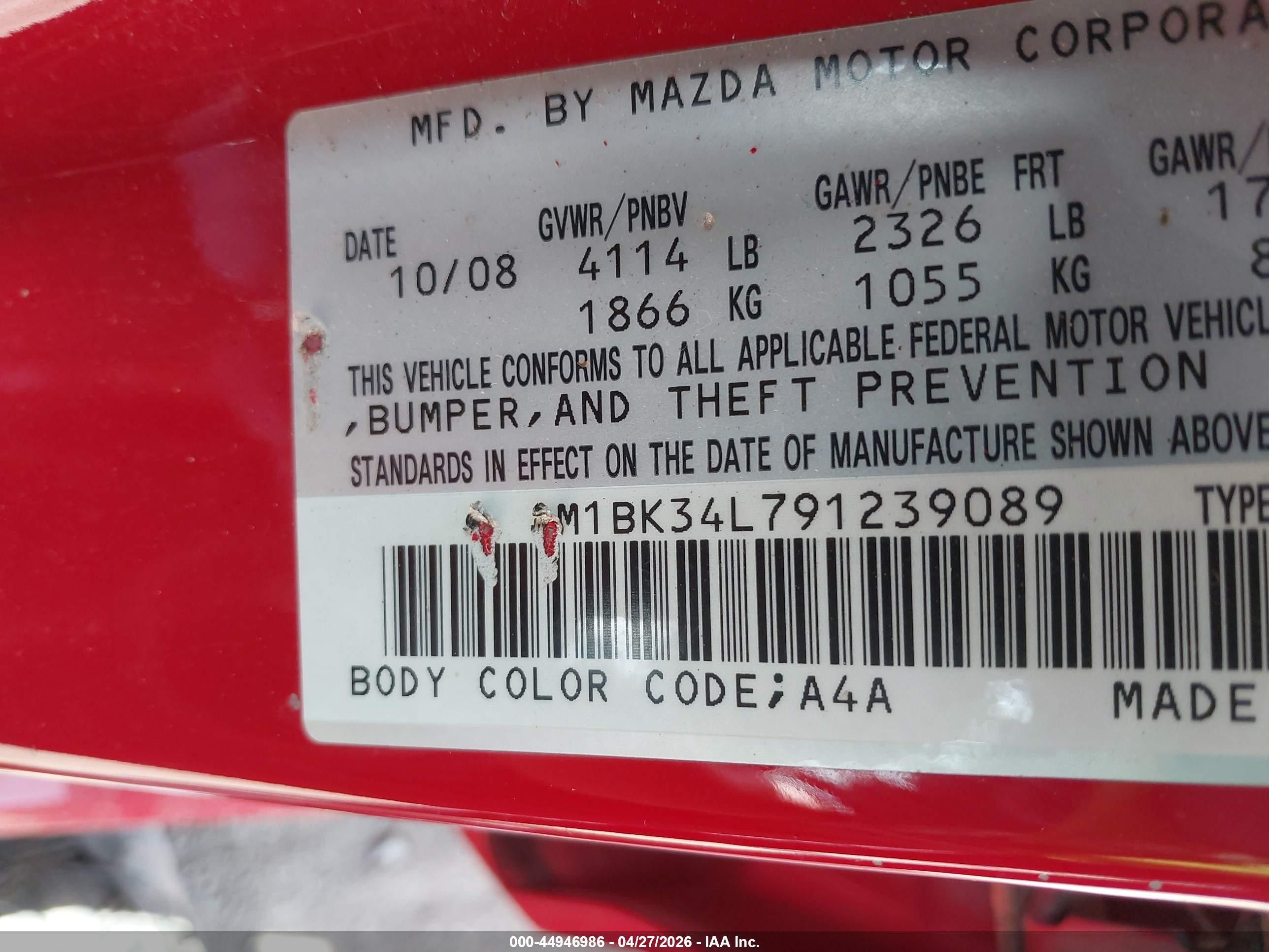2009 Mazda Mazdaspeed3 Grand Touring Red vin: JM1BK34L791239089