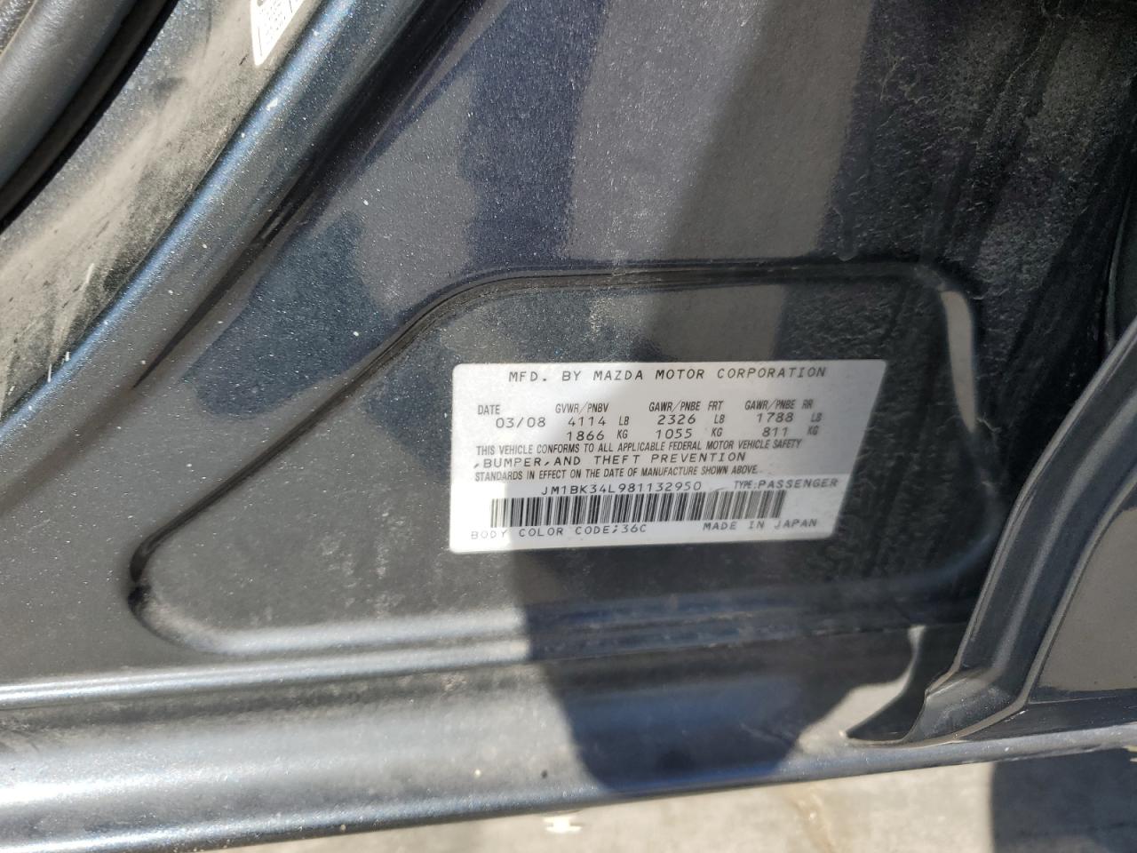 2008 Mazda Speed 3 Blue vin: JM1BK34L981132950