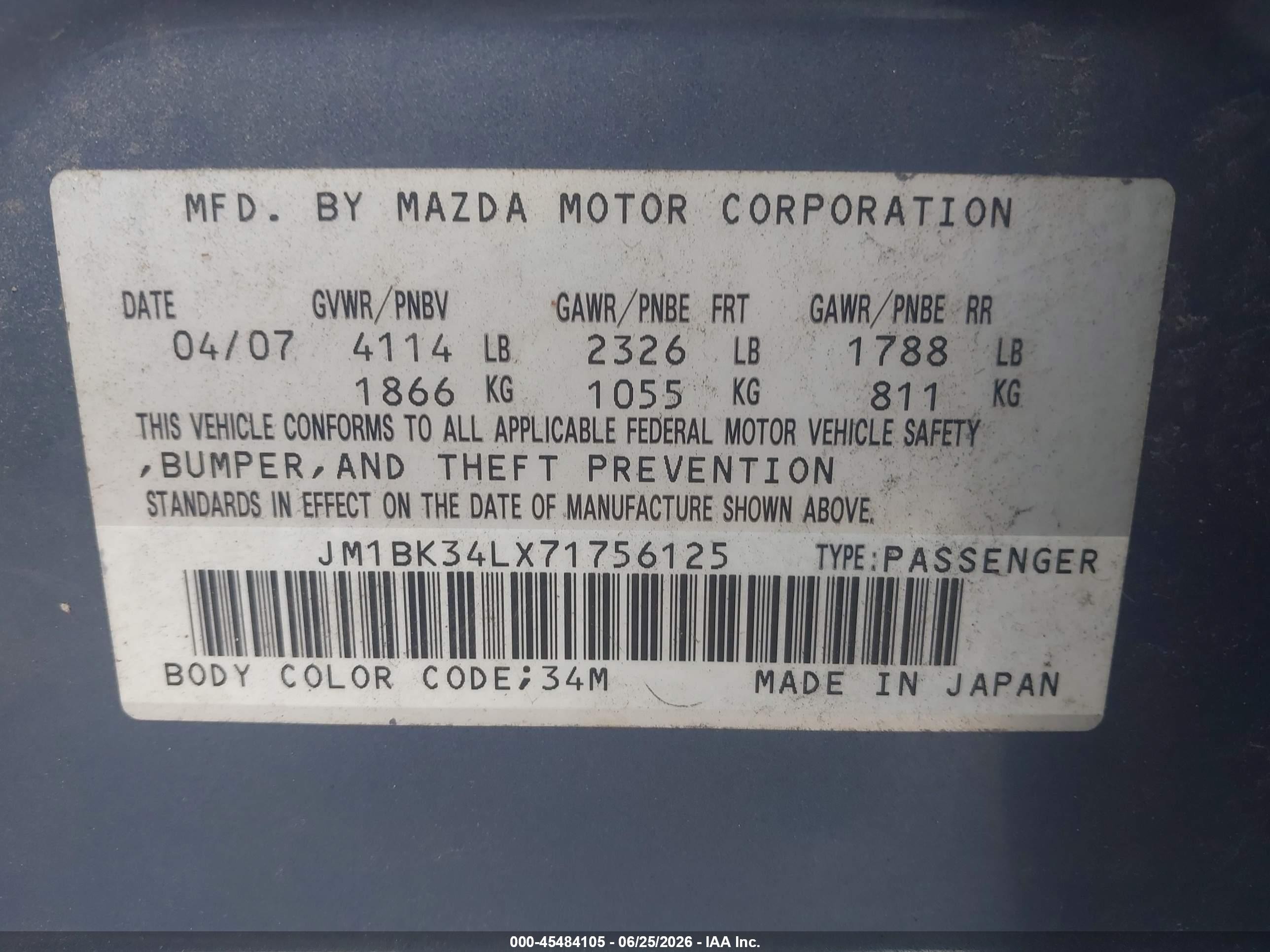 2007 Mazda Mazdaspeed3 Sport Blue vin: JM1BK34LX71756125