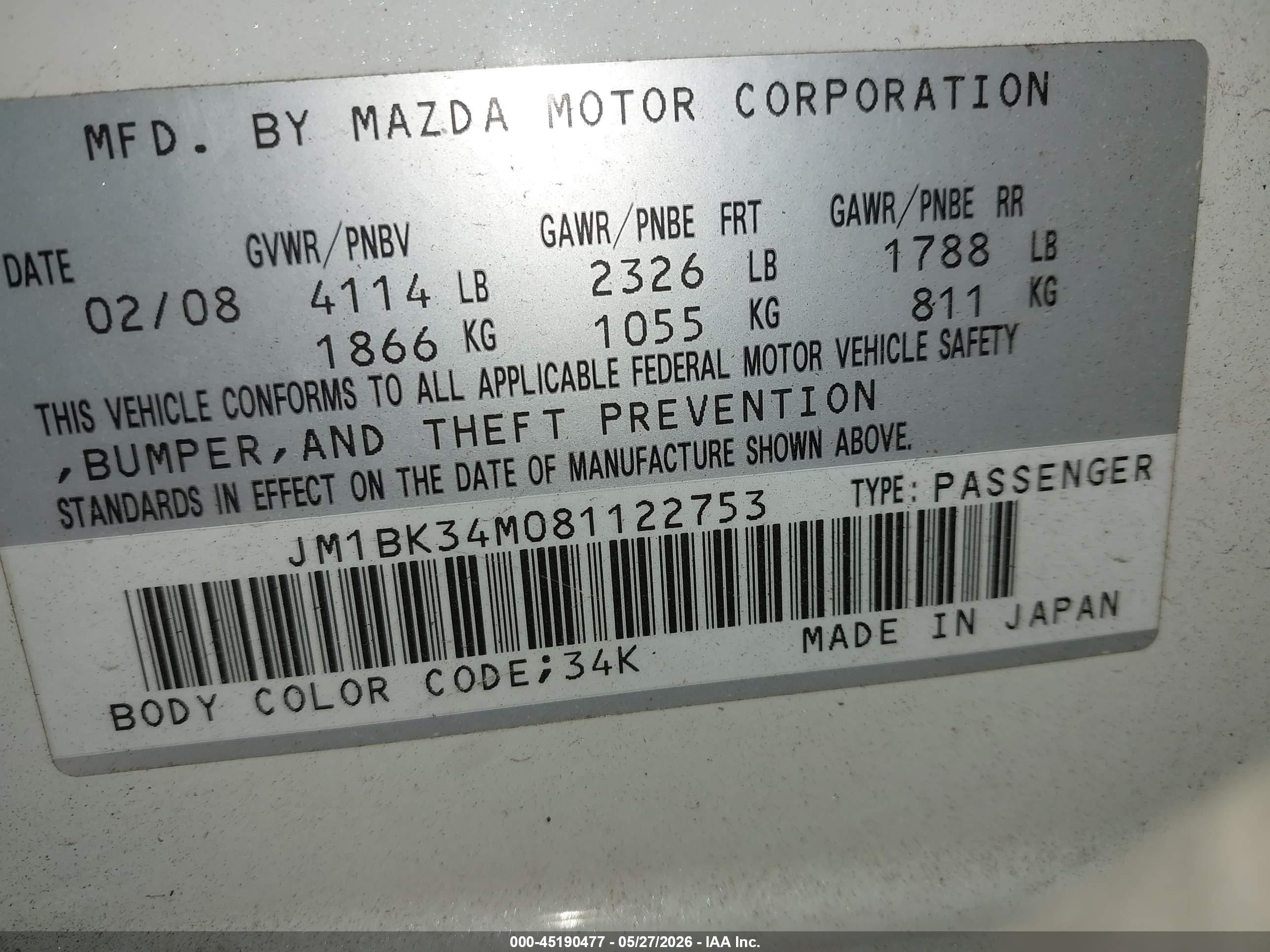 2008 Mazda Mazdaspeed3 Grand Touring White vin: JM1BK34M081122753