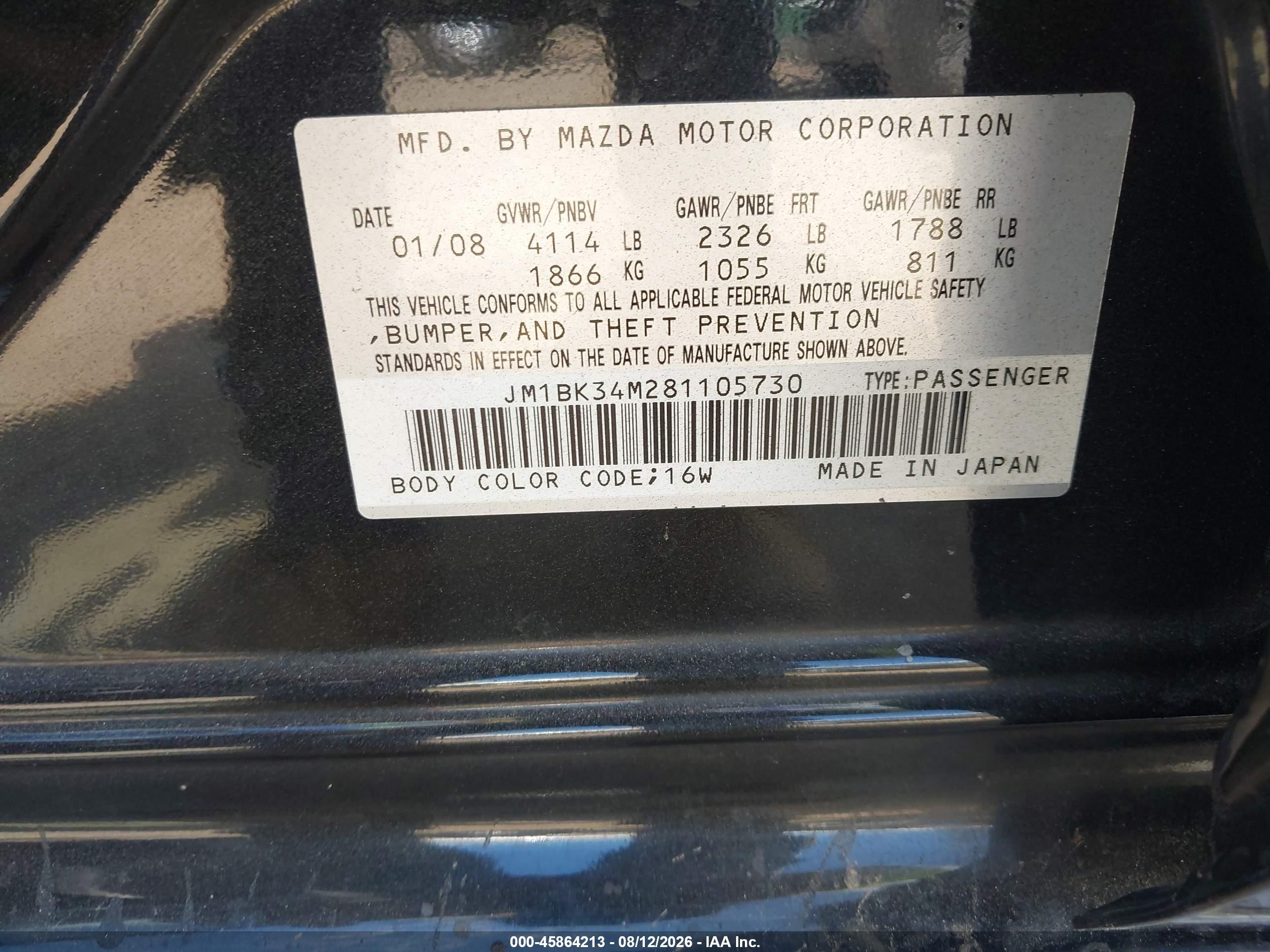 2008 Mazda Mazdaspeed3 Sport Черный vin: JM1BK34M281105730