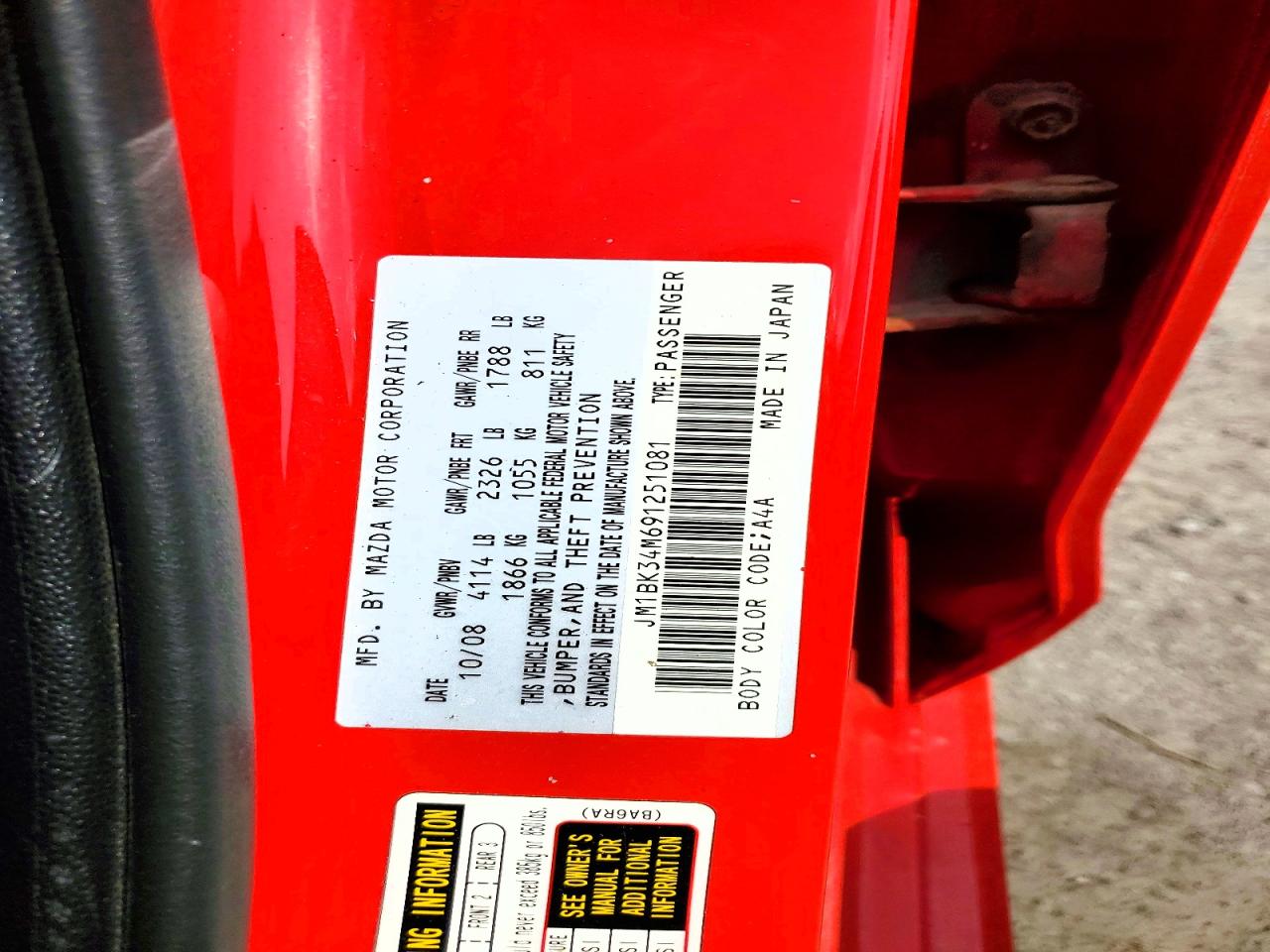 2009 Mazda Speed 3 Red vin: JM1BK34M691251081