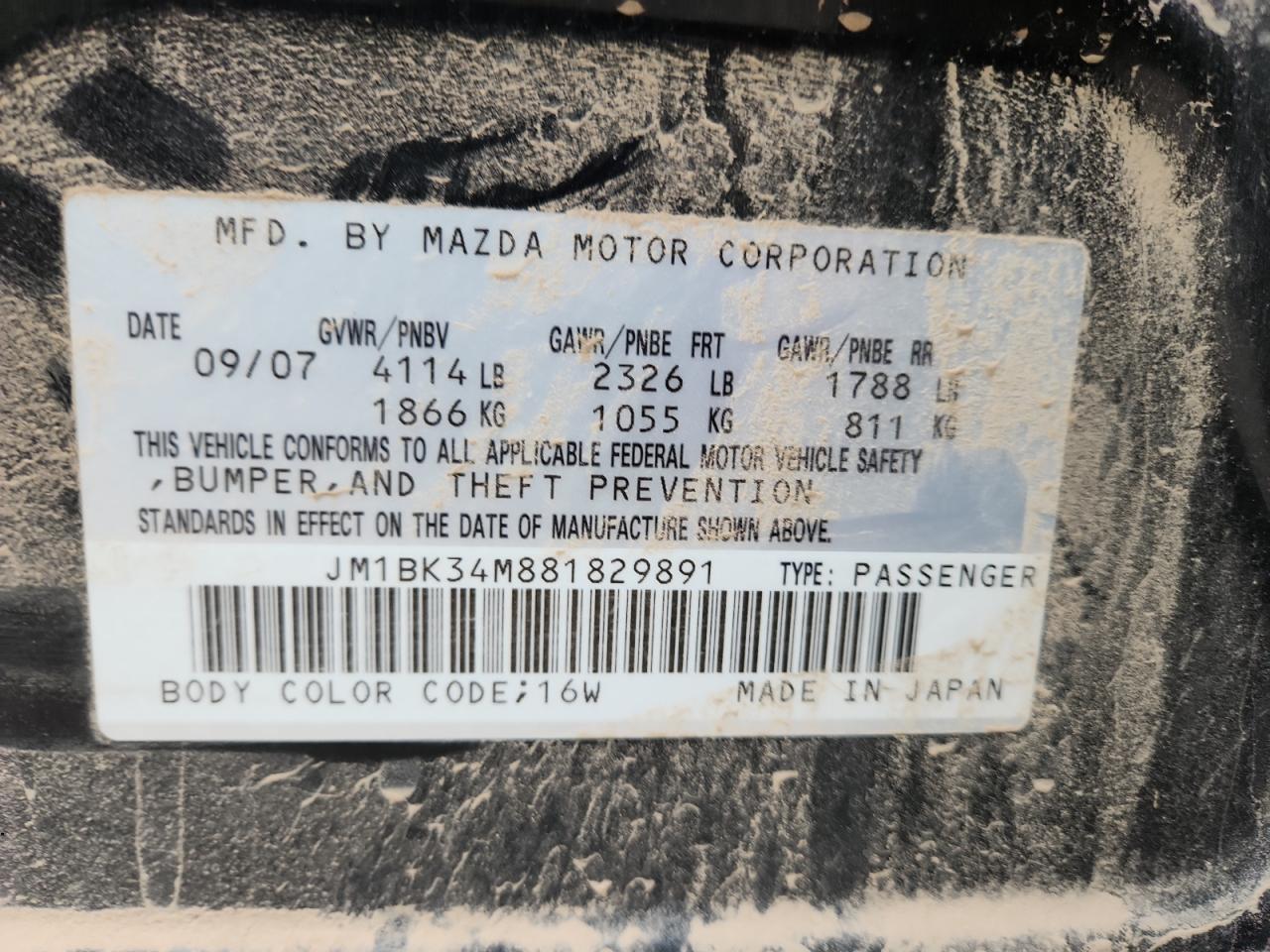 2008 Mazda Speed 3 Black vin: JM1BK34M881829891